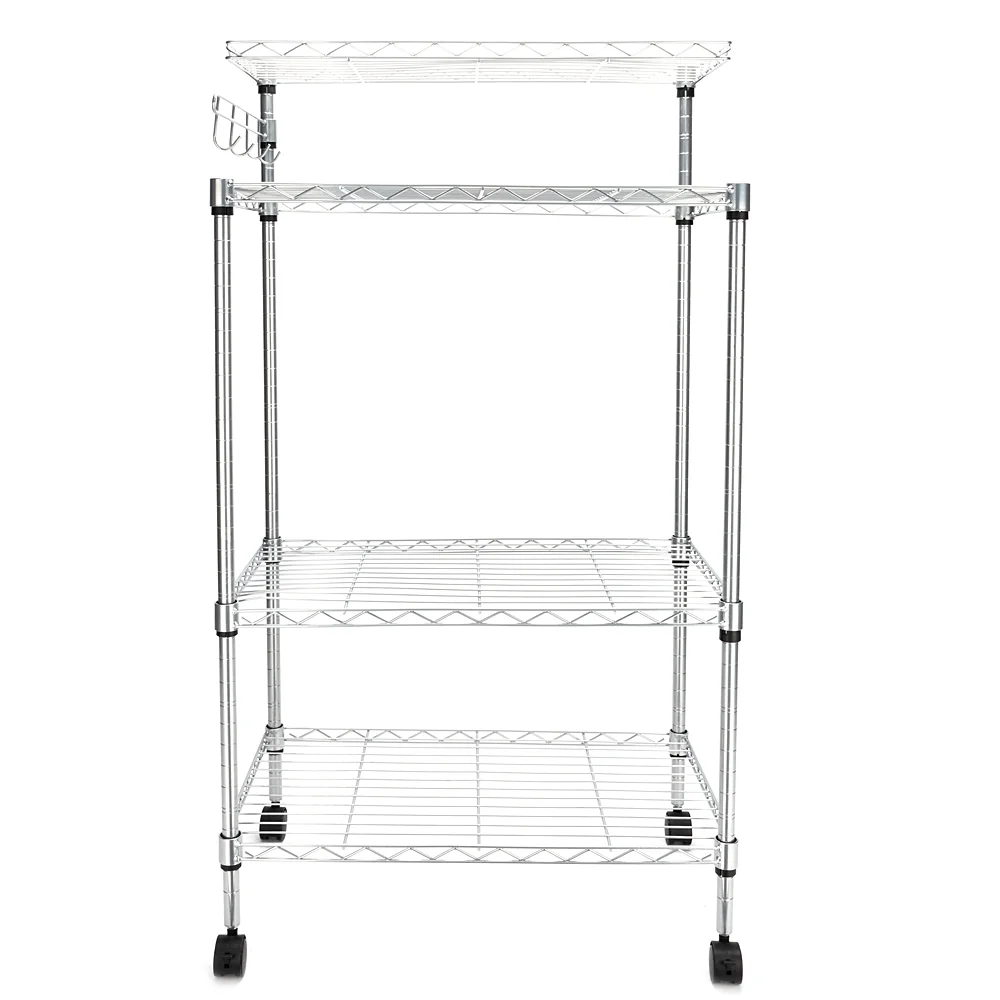 Veryke Microwave Stand, 4-Tier Bakers Racks for Kitchen, Kitchen Corner Bakers Rack, Food Storage Shelf for Spice Rack Organizer Workstation, Silver
