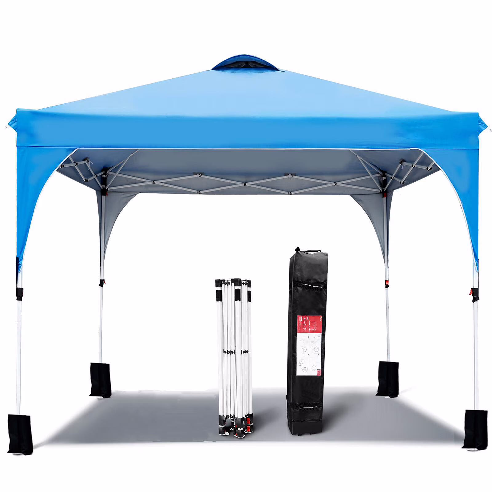 FDW 10x10 Pop Up Canopy Tent , Anti-UV, Straight Leg and Easy up Sun Shelter for Parties or Camping,with Roller, 4 Sand Bags (Blue)