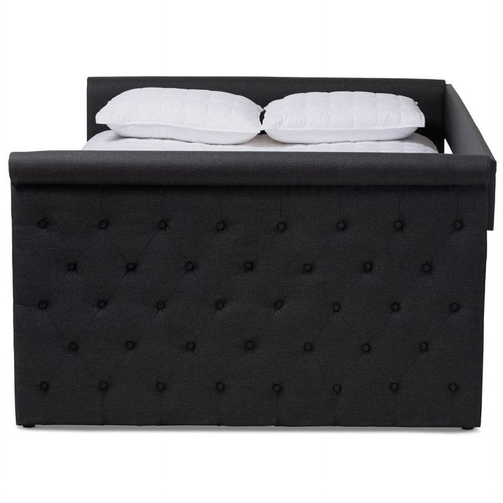 Bowery Hill Fabric Tufted Full Daybed with Trundle in Dark Gray