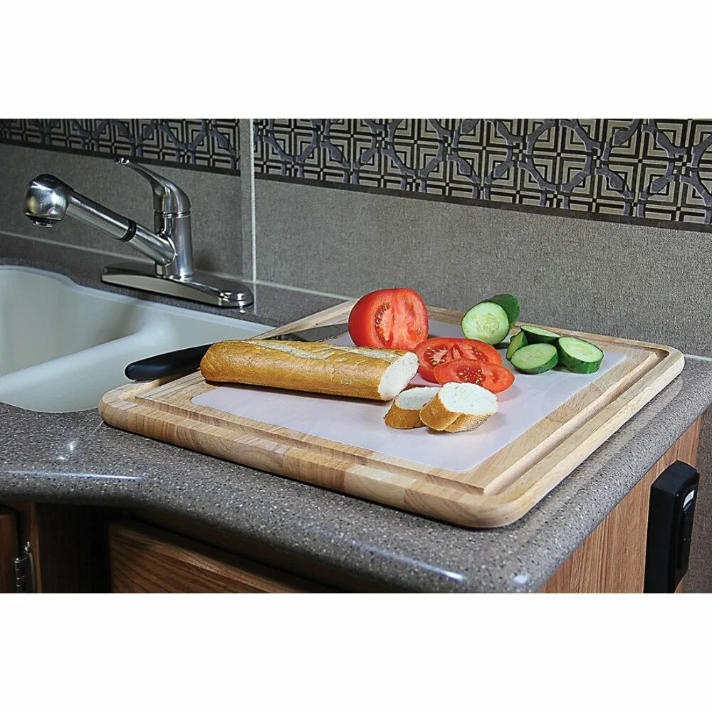 Camco Stove Topper and Cutting Board | Includes Flexible Cutting Mat | Wood Finish (43753)
