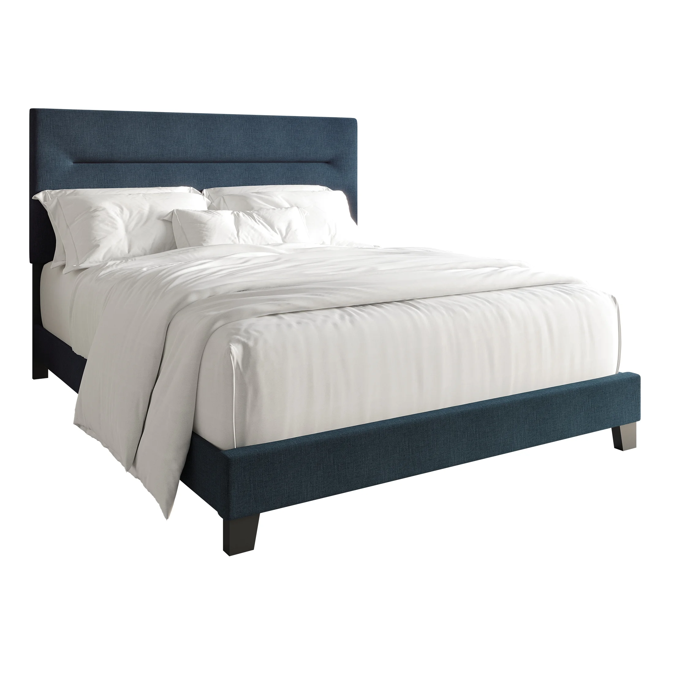 Castle Place Simple Linen Upholstered Twin Bed, Blue