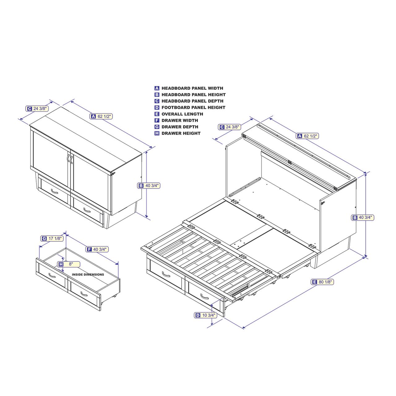 AFI Chelsea Queen Solid Wood Murphy Bed Chest with Mattress in White