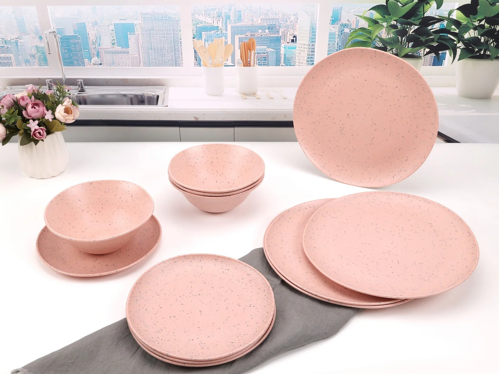 Mainstays 12-Piece Eco-Friendly Dinnerware Set, Pink