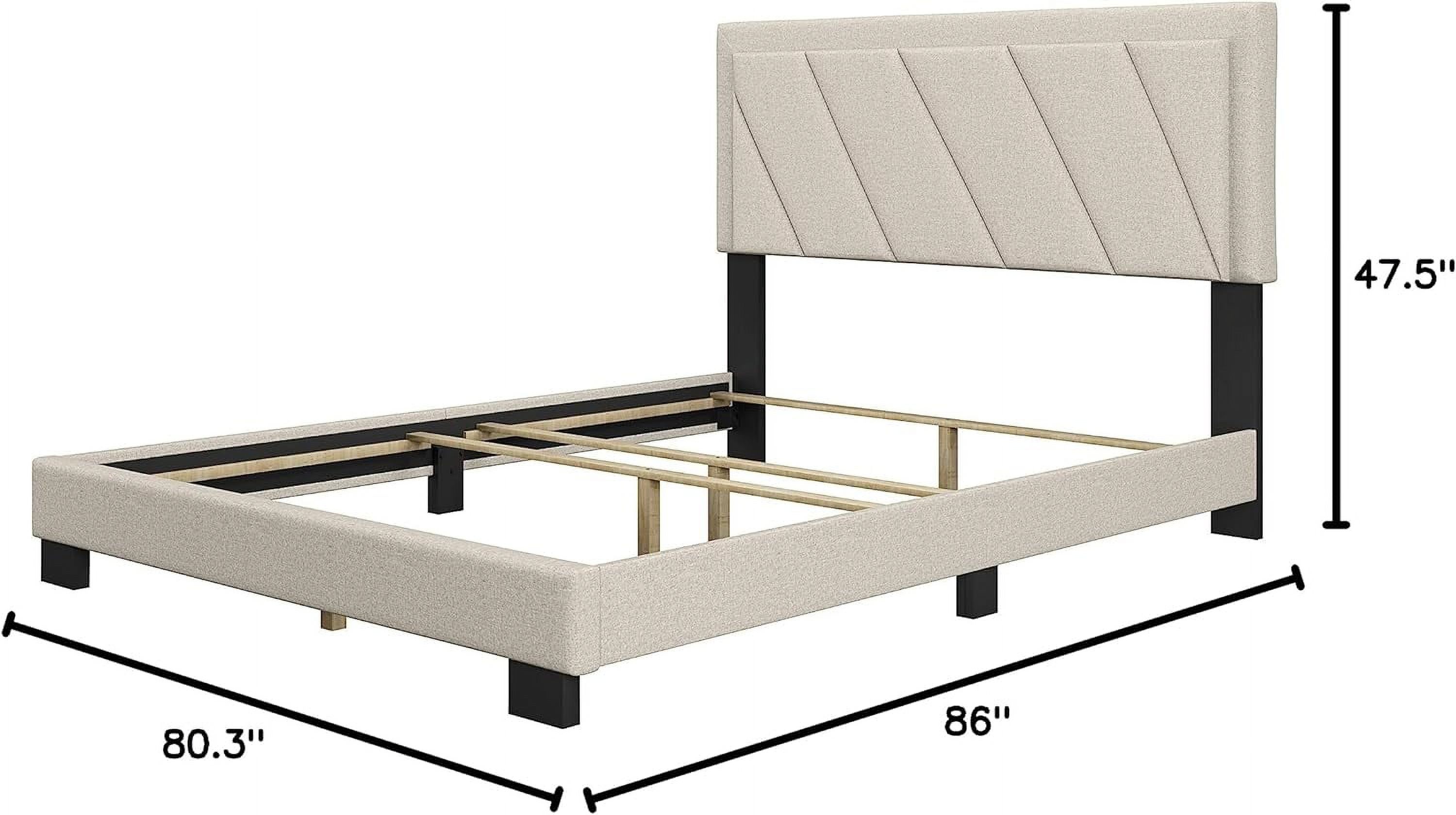 Diagonal Upholstered Platform Bed With Headboard And Durable Mattress Foundation With Strong 4 Wood Slat Supports, Box Spring Required: King, White