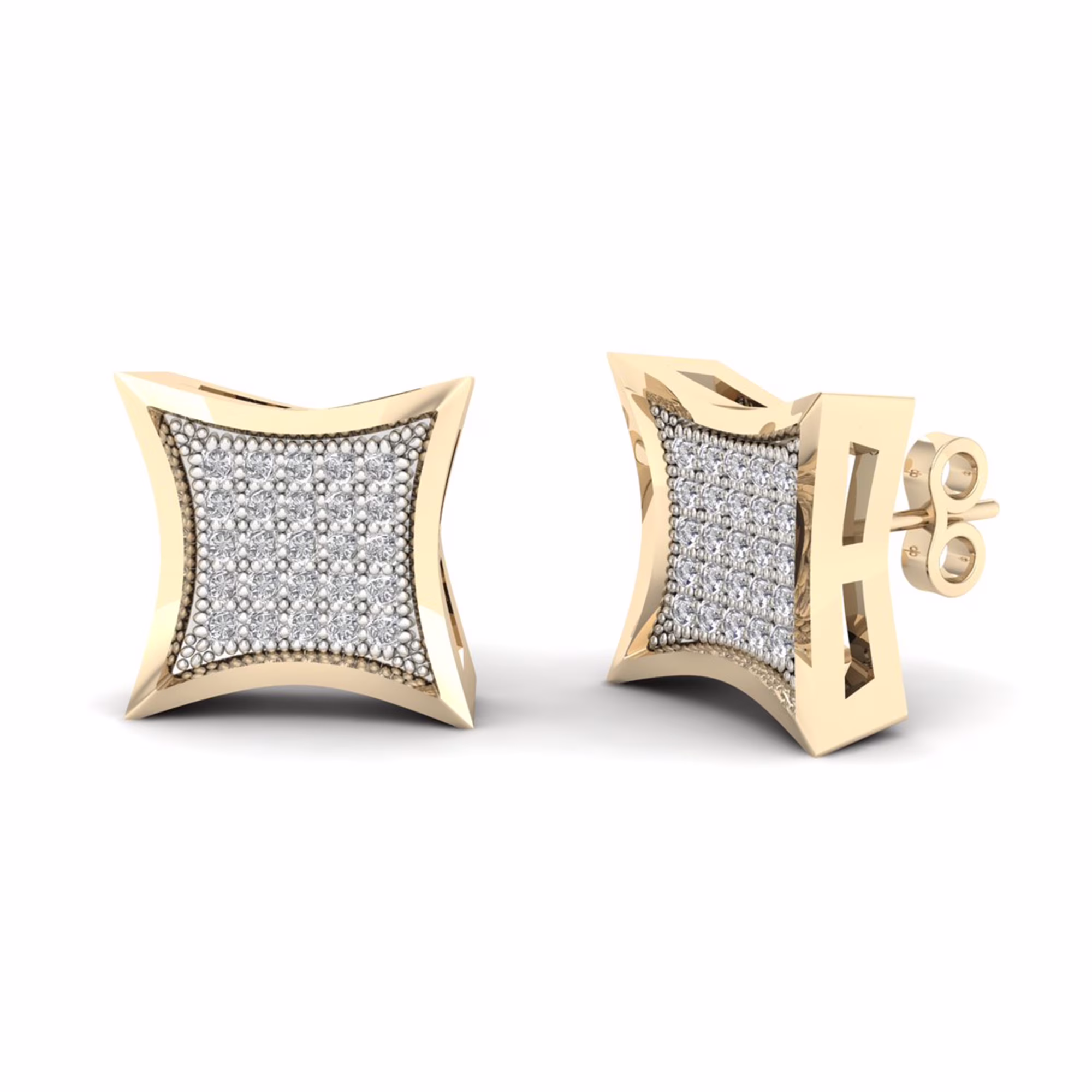 1/6ct TW Diamond 10K Yellow Gold Kite Shape Cluster Stud Earrings