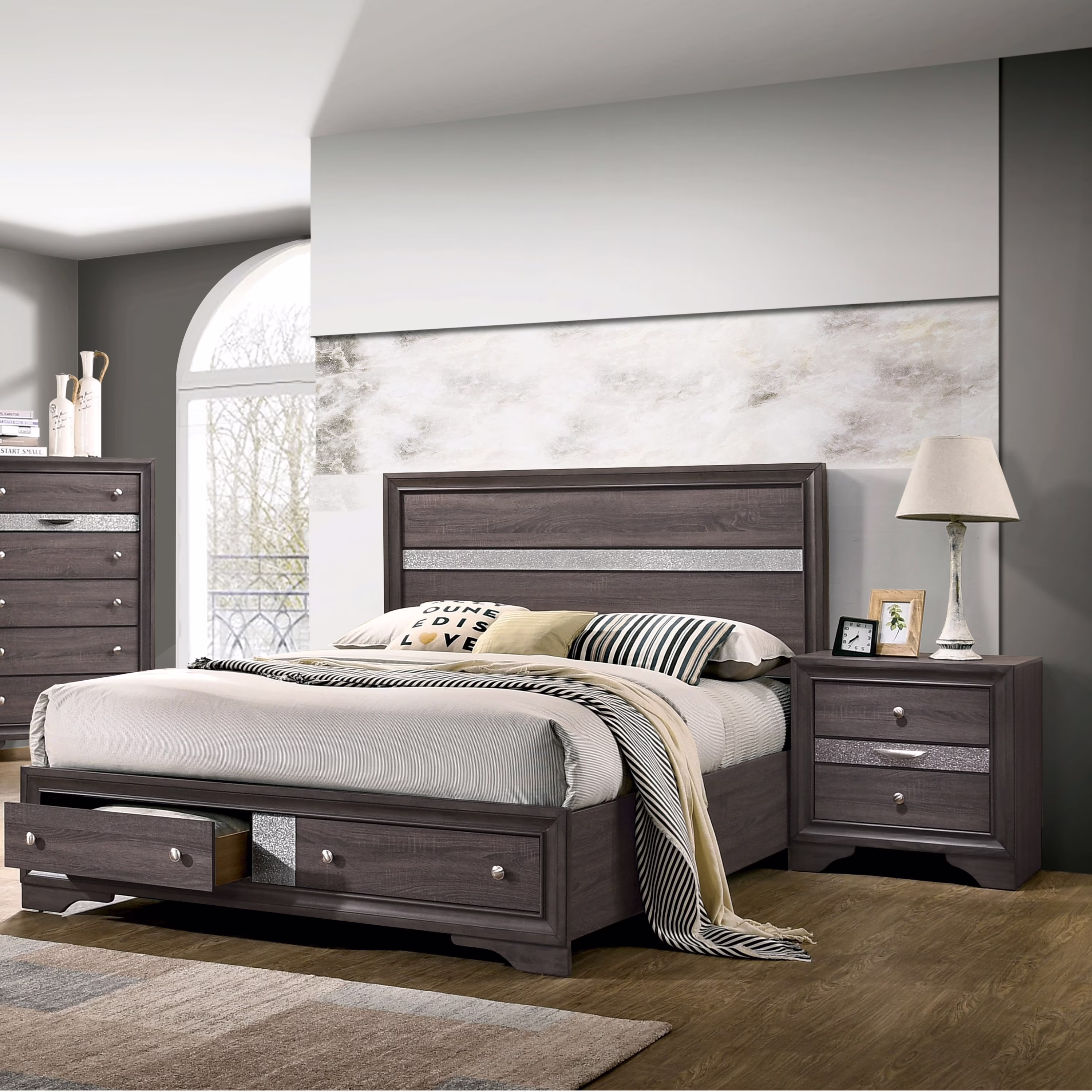 Silver Orchid Bara Contemporary Grey Solid Wood Storage 3-Piece Platform Bedroom Set by  Eastern King