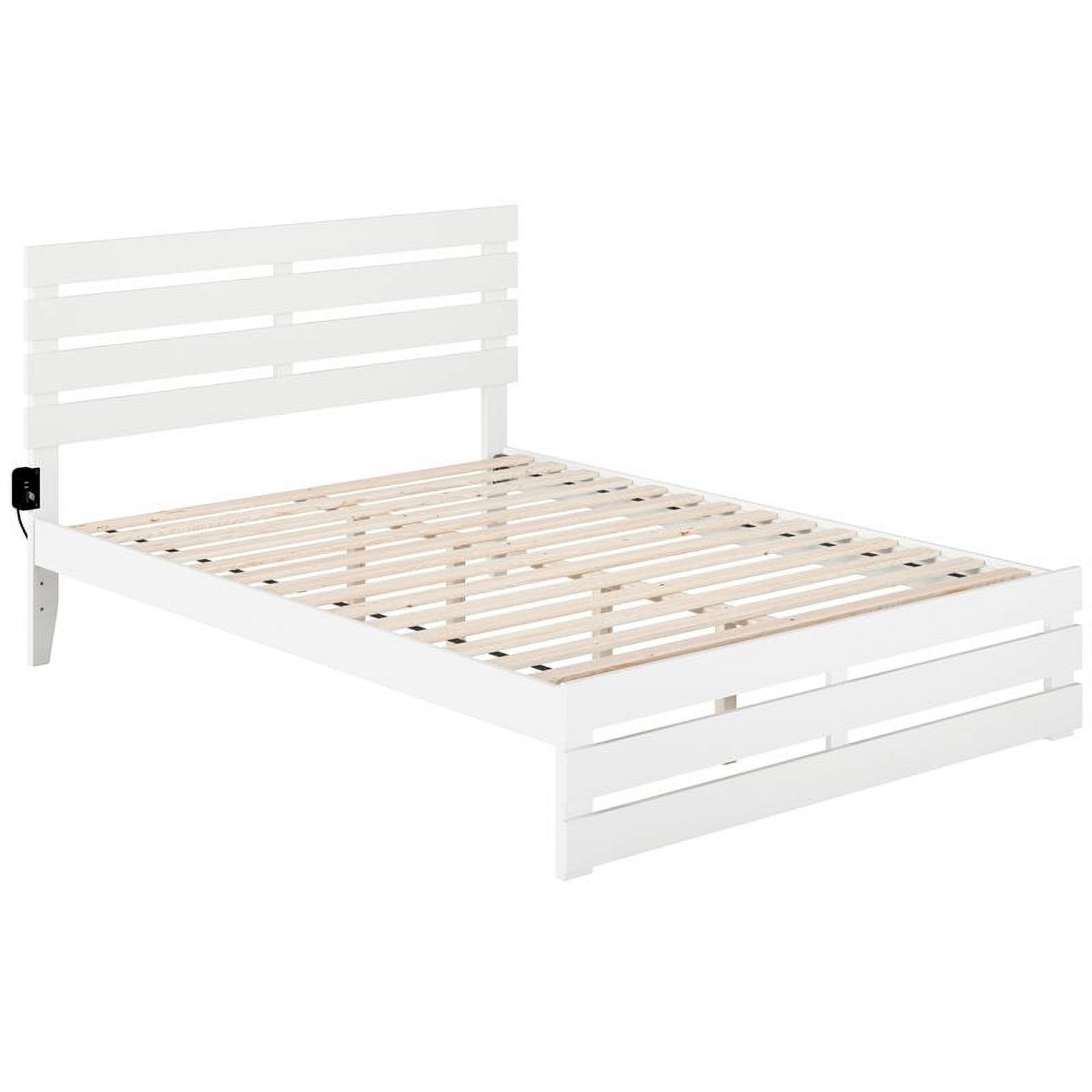 Bowery Hill Farmhouse Solid Wood Queen Bed w/ Footboard & USB Charger in White