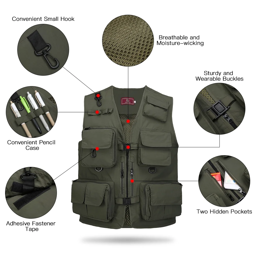 Fishing Photography Vest Summer Multi Pockets Mesh Jackets Quick Dry Waistcoat