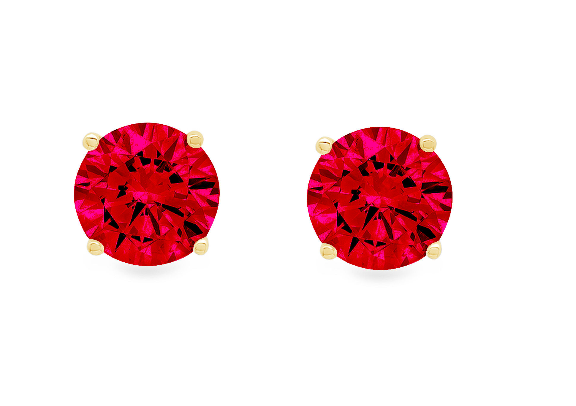 Clara Pucci 1 ct Brilliant Round Cut Solitaire Studs VVS1 Genuine Conflict free Red Simulated Ruby Real Stamped Solid 14K Yellow Gold Earrings Push Back