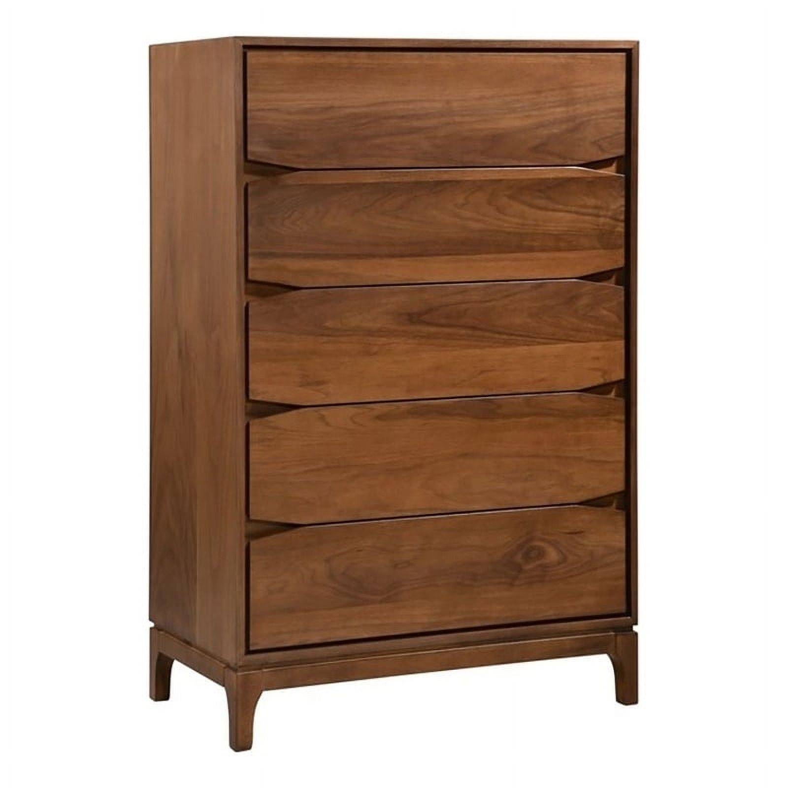 Allora Mid-Century 5 Horizontal Drawers Solid Wood Chest in Walnut