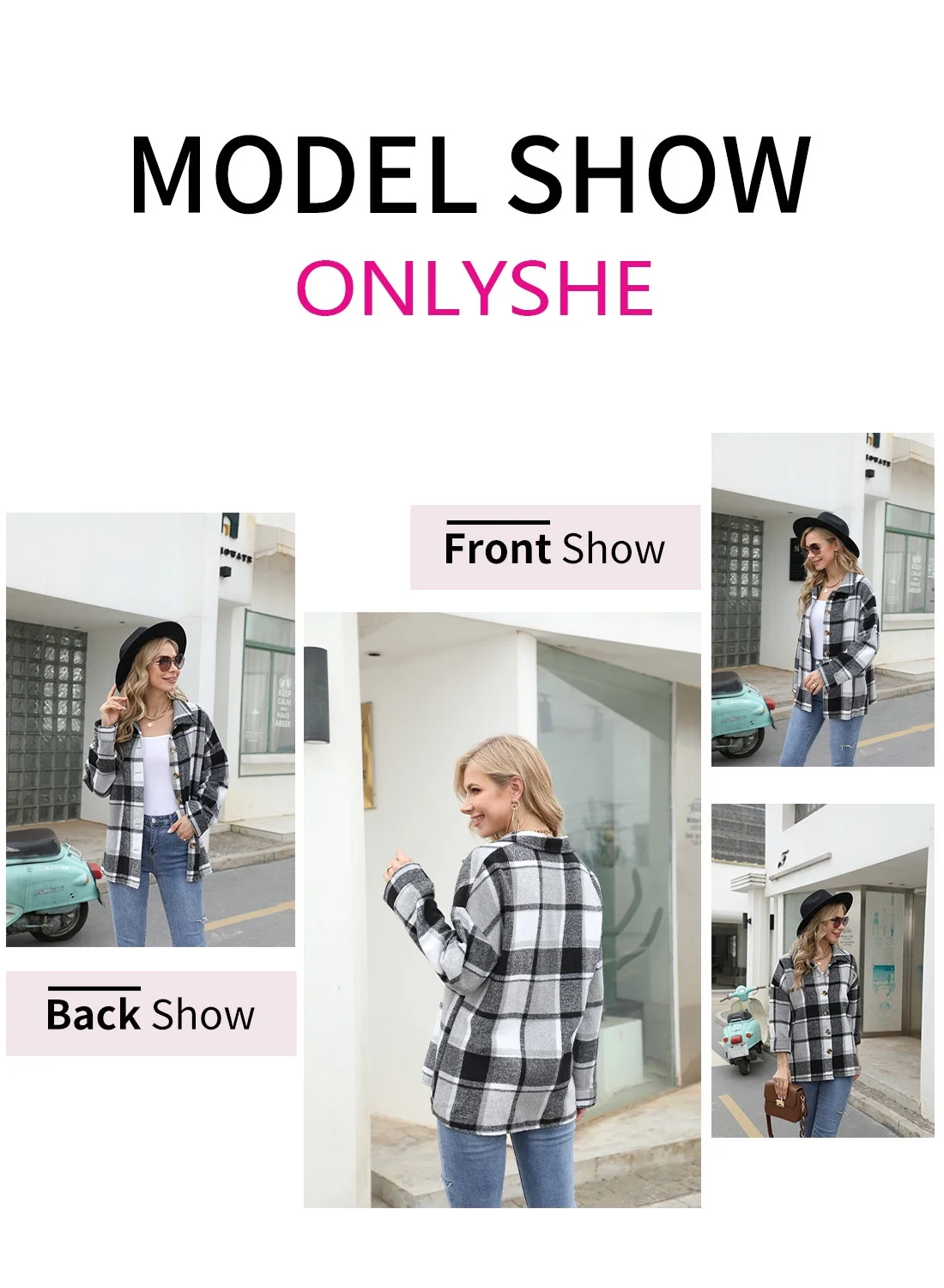 ONLYSHE Women's Plaid Shirts Button Down Shacket Jacket Casual Long Sleeve Cozy Shirts Jacket With Pockets