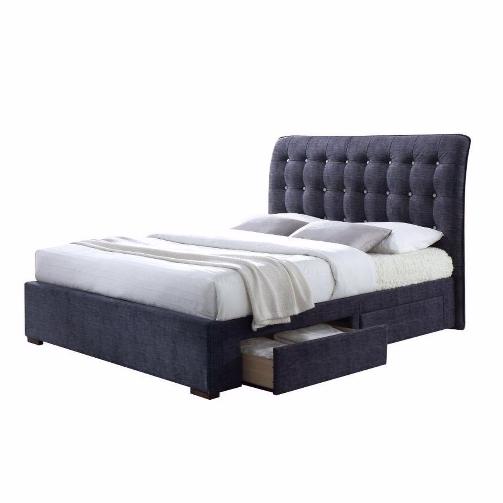 Fabric Upholstered Button Tufted Eastern King Bed, Gray