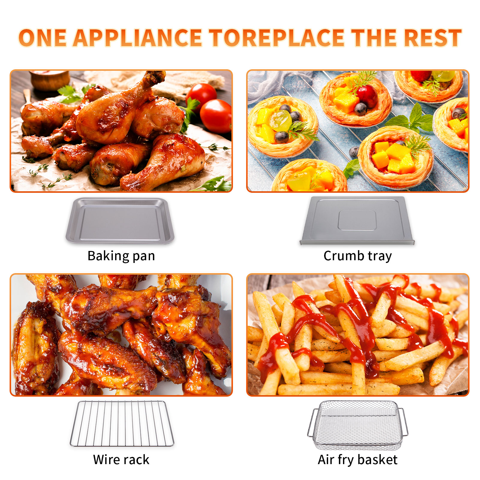 Geek Chef 10.6QT Air Fryer Oven 4 Slice Toaster Oven Convection Air Fryer Combo Broil Toast Bake Air Fry Oil-Free