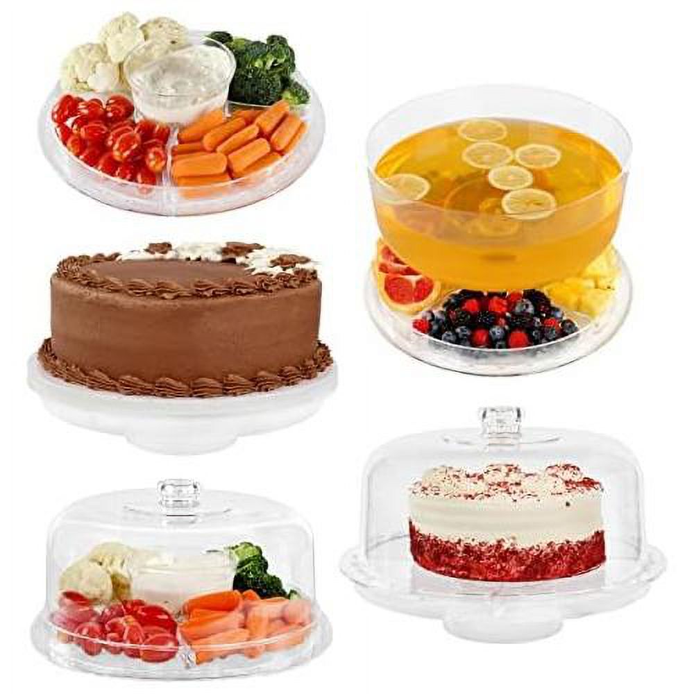 Clear Cake Stand With Dome Cover Lid - 12In Multi-Function Cake Plate Serving Platter And Punch Bowl Set