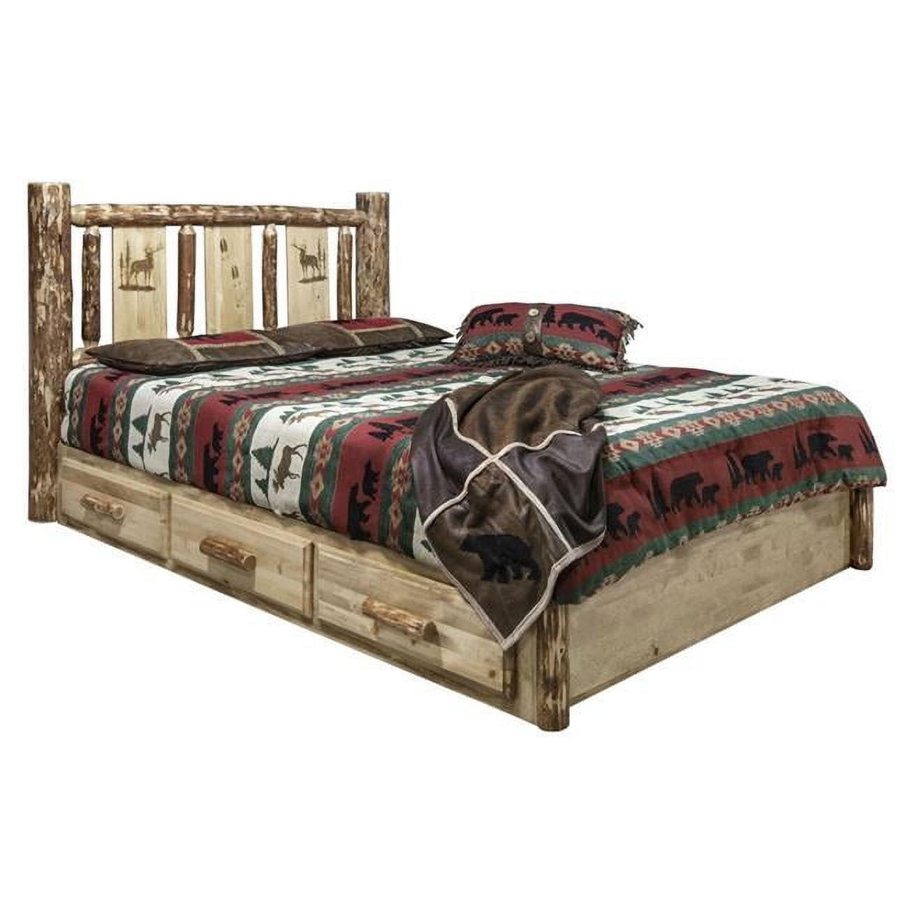 Glacier Country Platform Bed with Storage & Laser Engraved Elk Design - Full Size
