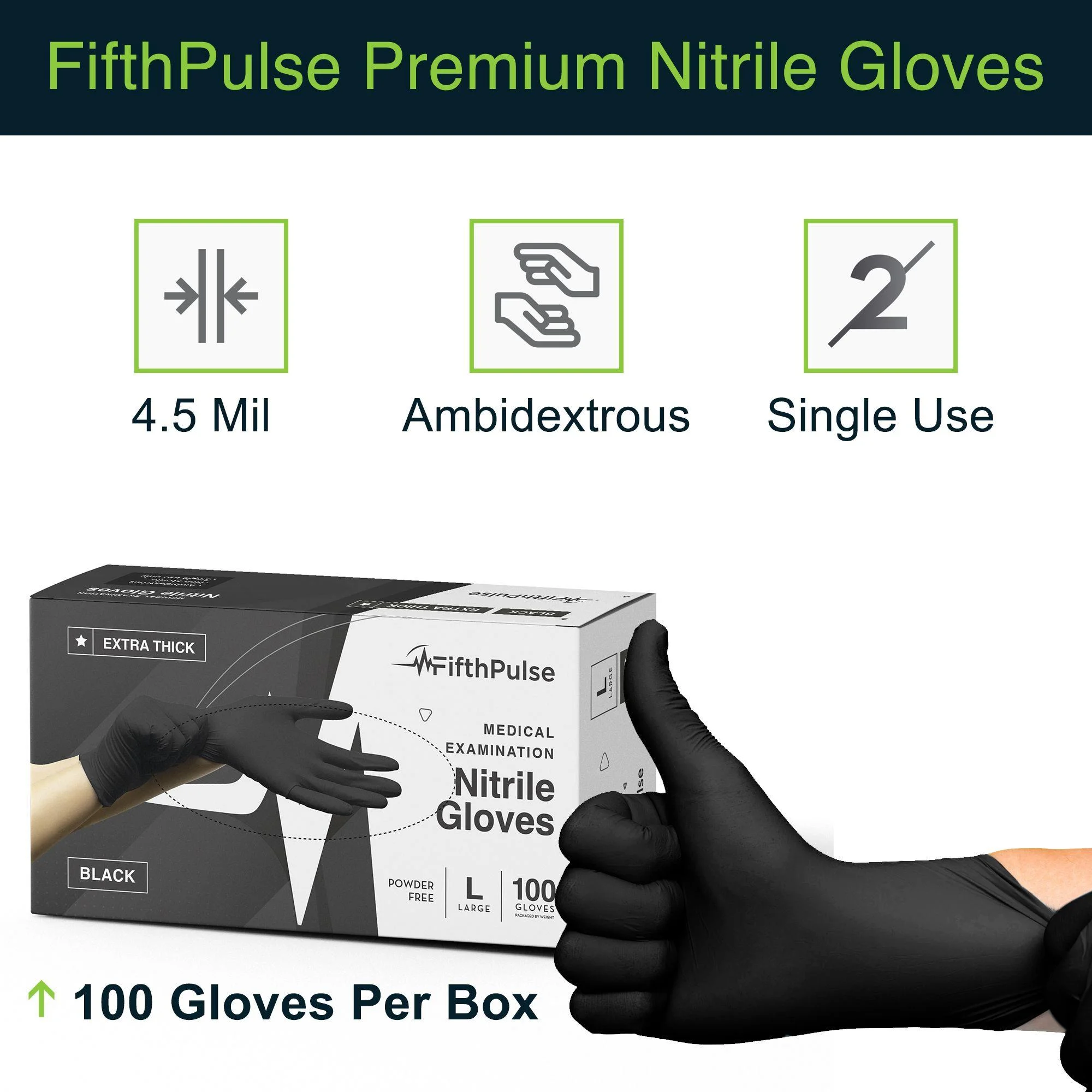 FifthPulse Extra Thick Black Heavy Duty Nitrile Disposable Gloves - 200 -XL-Powder and Latex Free - Mechanic Gloves