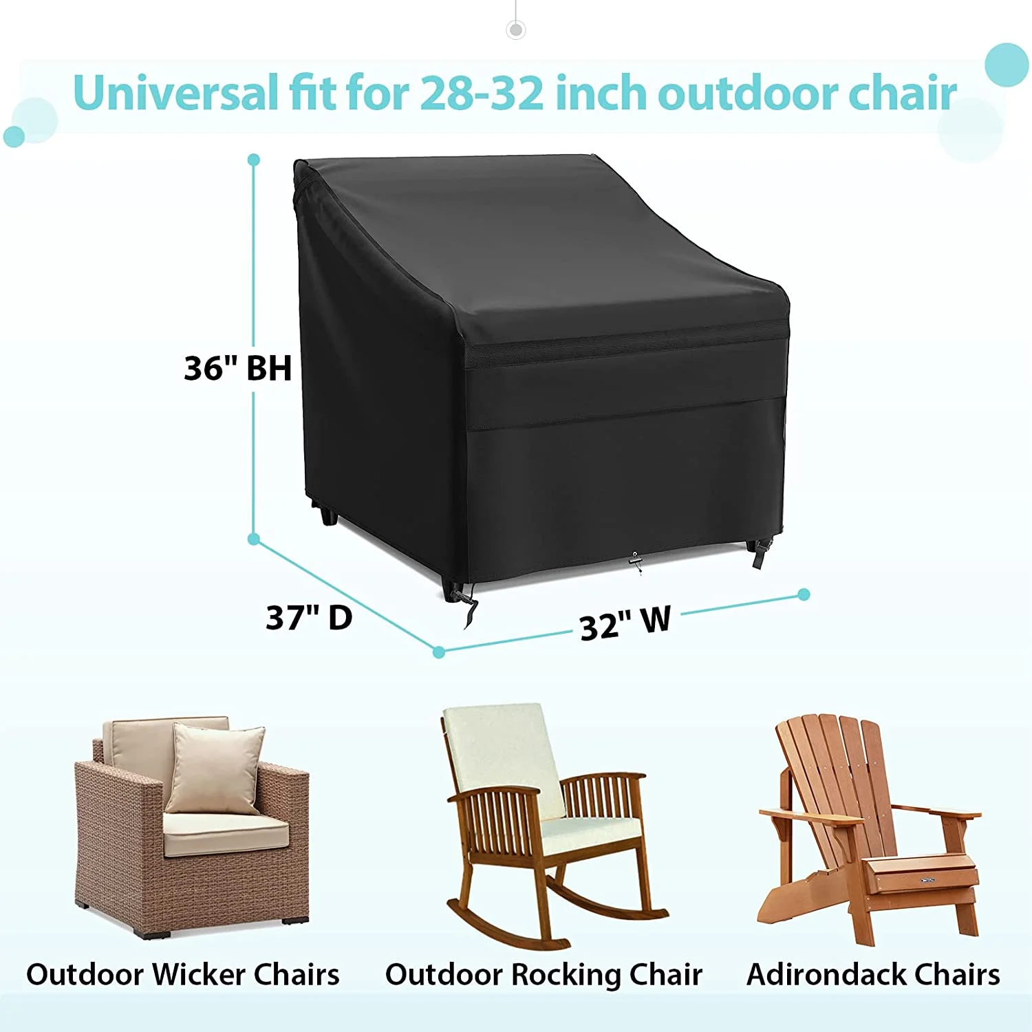 2 Pack Heavy Duty Patio Chair Covers, 600D Waterproof Outdoor Chair Covers UV Protected Lounge Deep Outdoor Seat Cover, 32