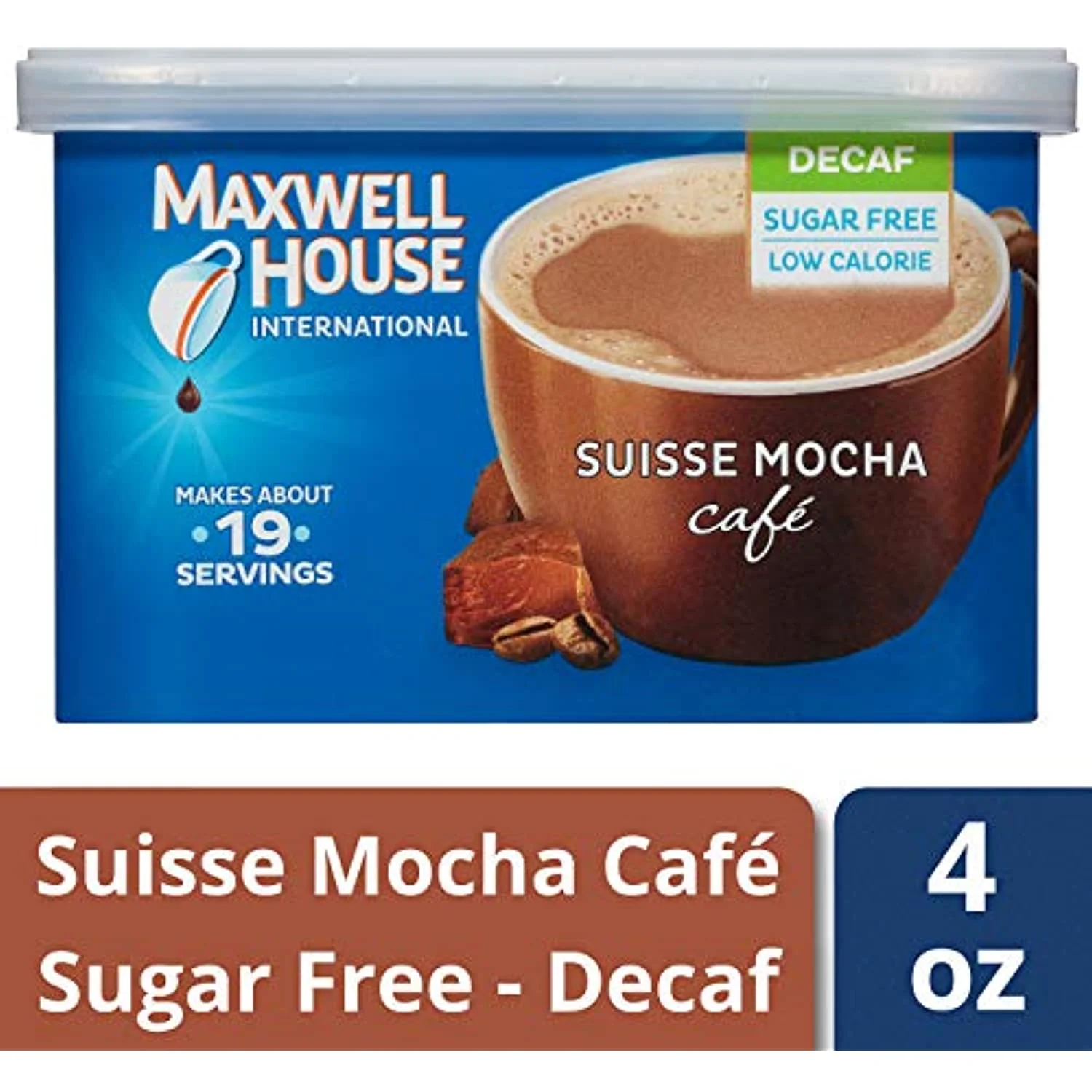 Maxwell House Decaf Suisse Mocha Instant Coffee International Cafe (4Oz Canisters, Pack Of 4)