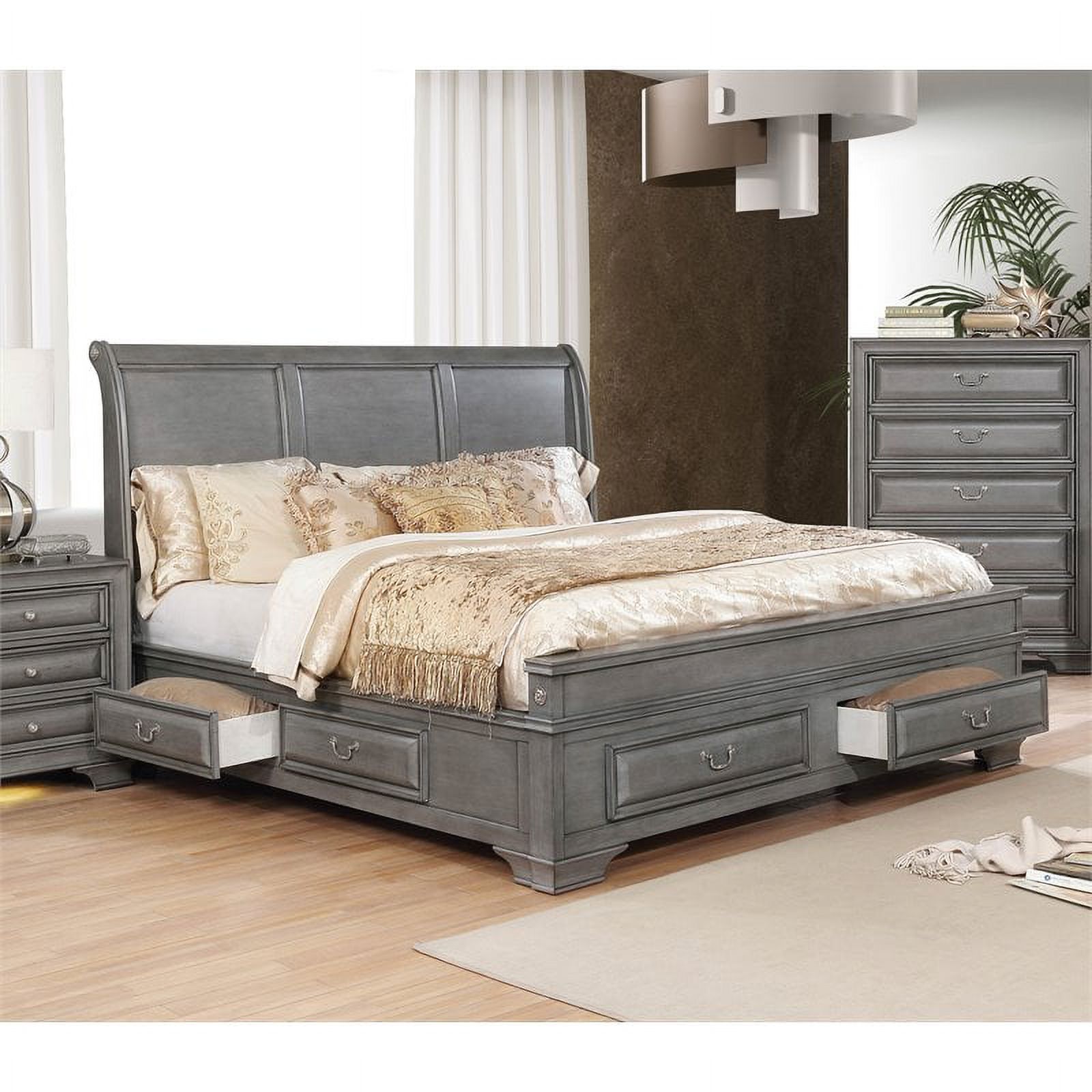 Furniture of America Bradford Wood California King Storage Platform Bed in Gray