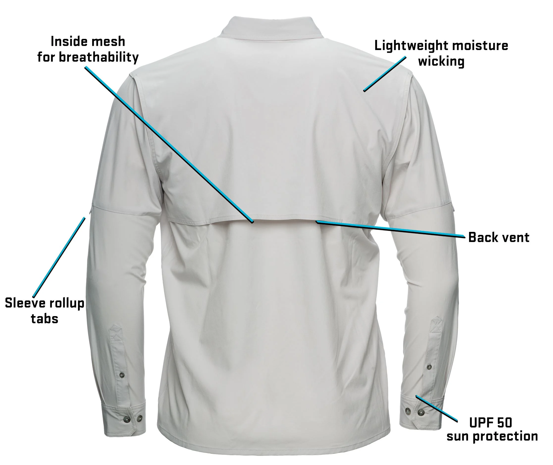 Whitewater Lightweight Moisture Wicking Long Sleeve Fishing Shirt with UPF 50 (Glacier Grey, XX-Large)
