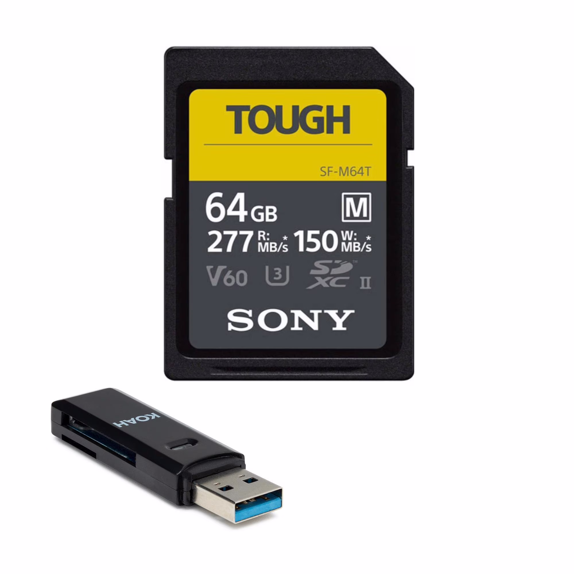 Sony 64GB SF-M Series High Speed Tough SD Card with Koah Pro 2-in-1 USB 3.0 Memory Card Reader