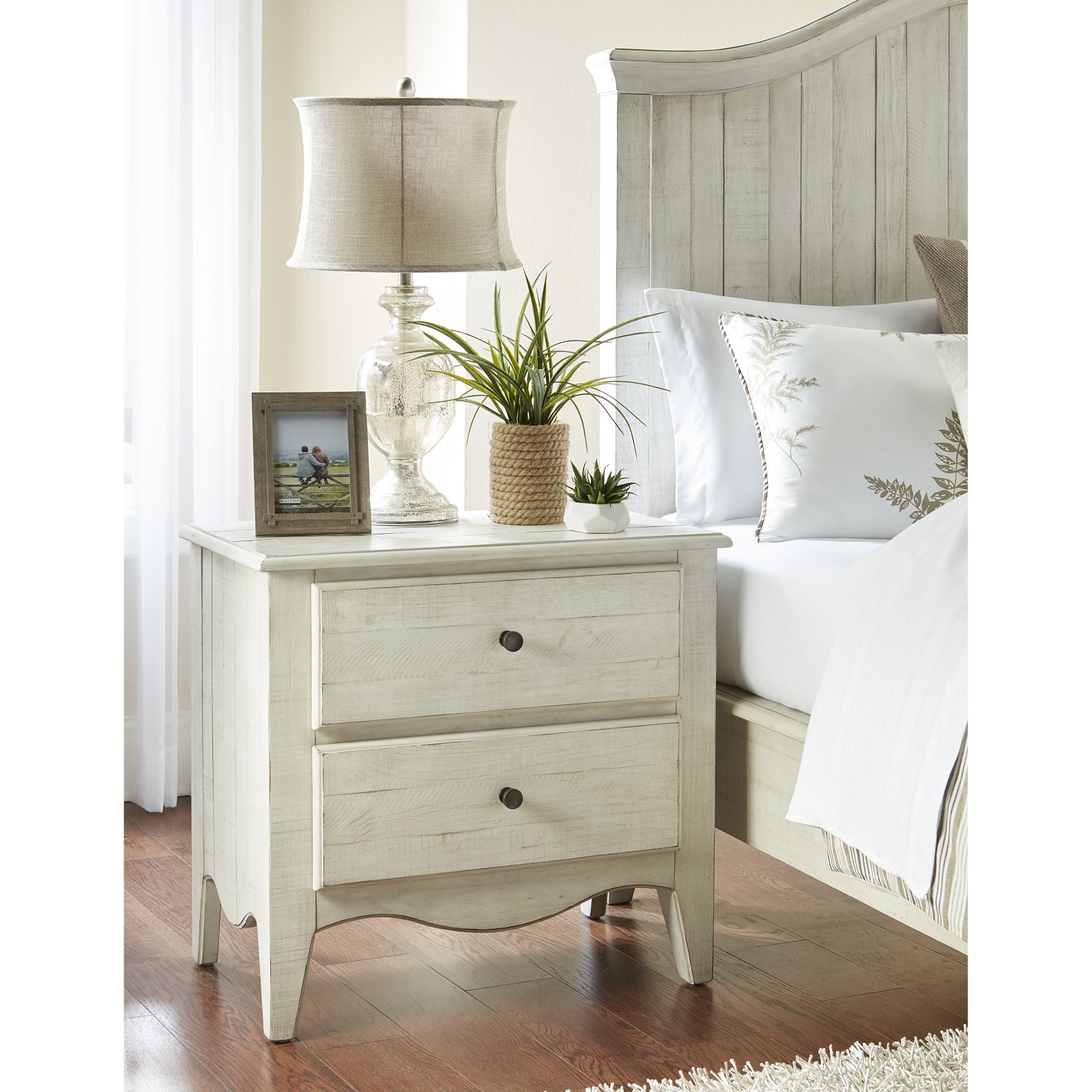 Modus Ella 2 Drawer Solid Wood Nightstand in Weathered White Wash