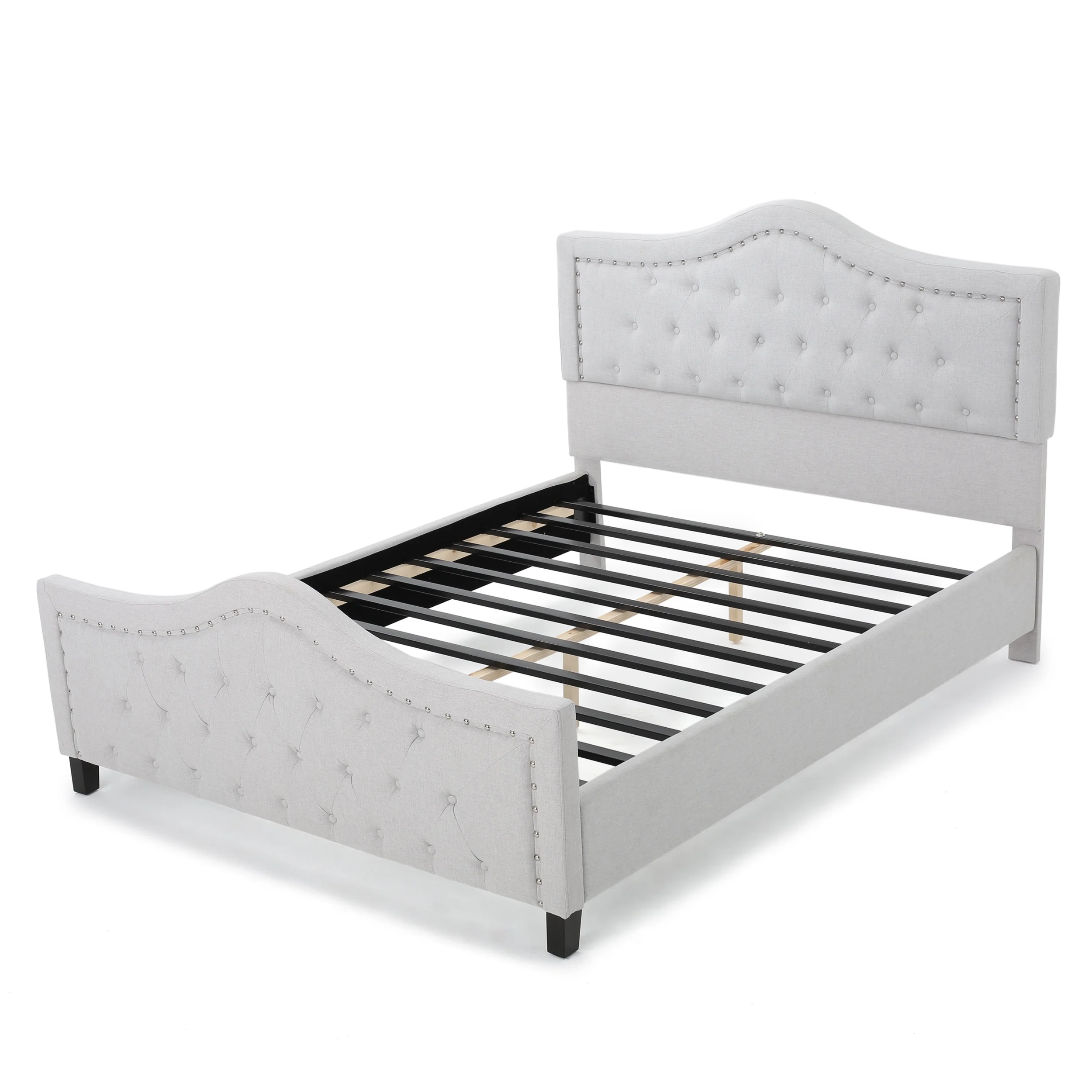 Livi Fabric Fully Upholstered Queen Bed Set, Light Grey