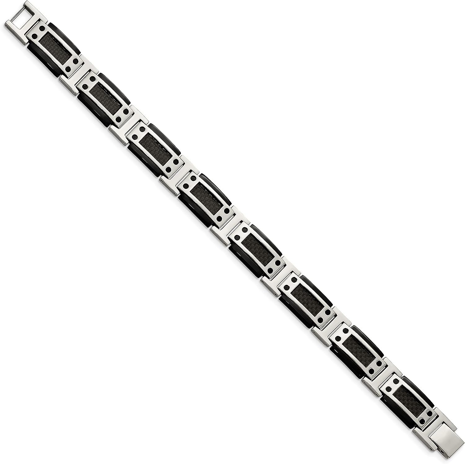 Chisel Stainless Steel Polished Black IP-plated with Black Carbon Fiber Inlay Link Bracelet - 8.5