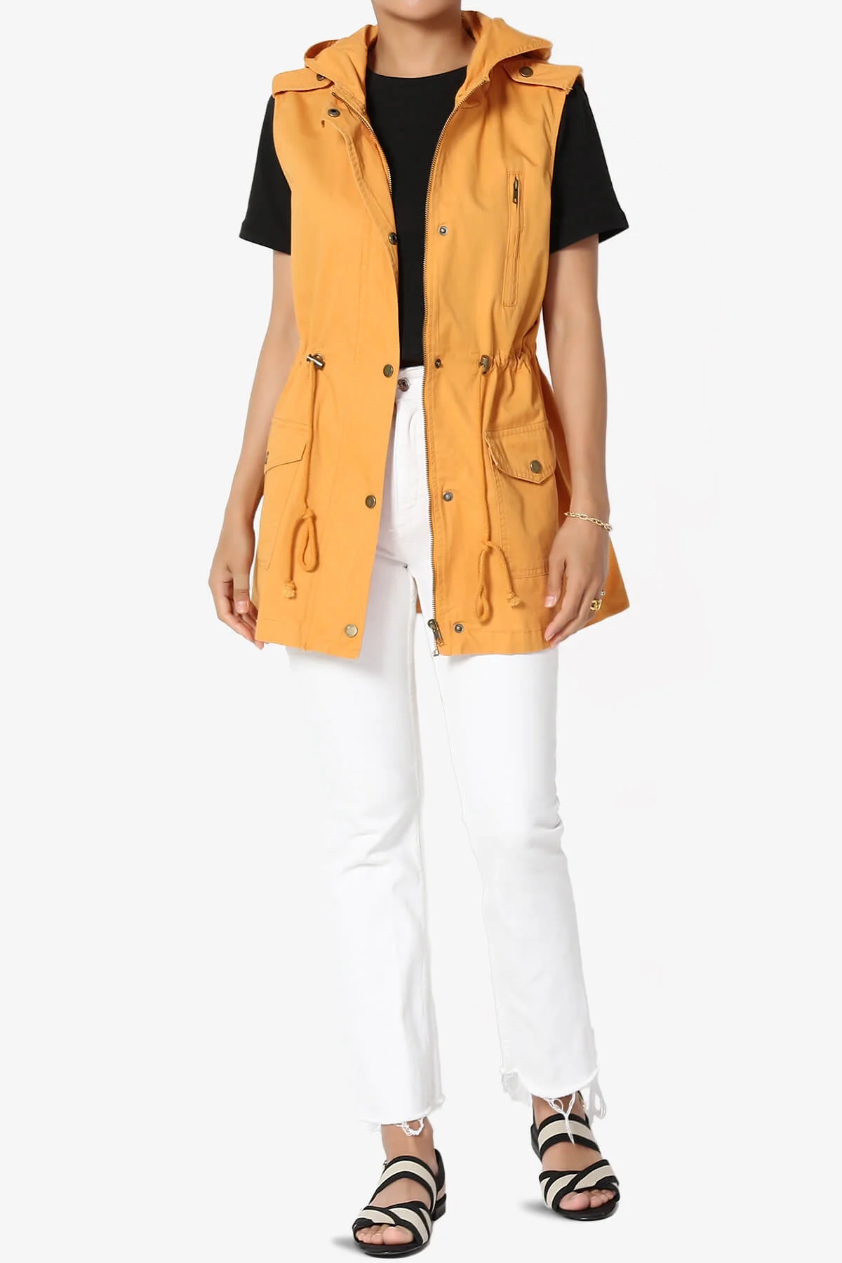 TheMogan Women's S~3X Drawstring Loose Fit Utility Vest Sleeveless Military Jacket