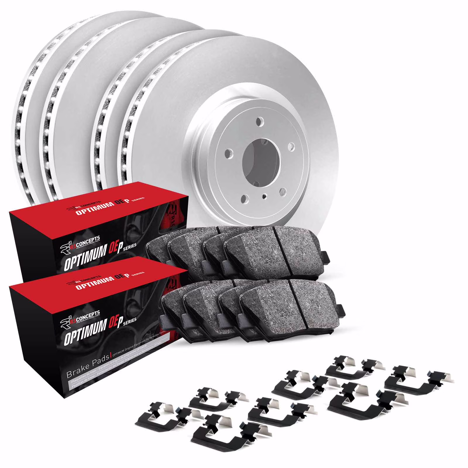 R1 Concepts Front Rear Brakes and Rotors Kit |Front Rear Brake Pads| Brake Rotors and Pads| Optimum OEp Brake Pads and Rotors |Hardware Kit WDUH2-42021
