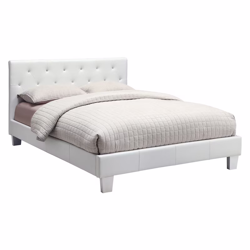 Bowery Hill Contemporary Faux Leather King Platform Bed in White
