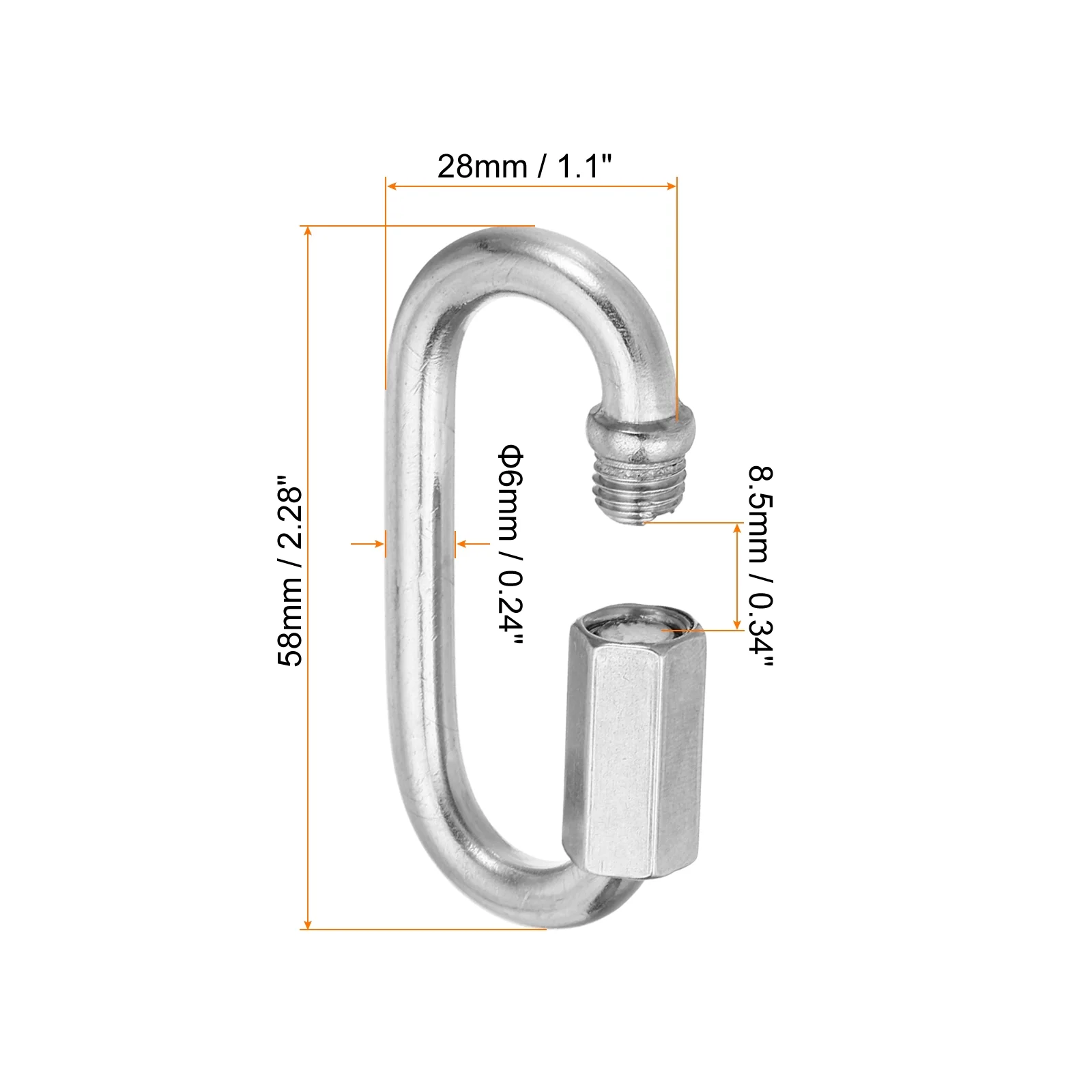 Uxcell 6mm 304 Stainless Steel Chain Quick Links Screw Locking Chain Connector Oval D Ring Hook Clips 882 Lbs 6 Pack