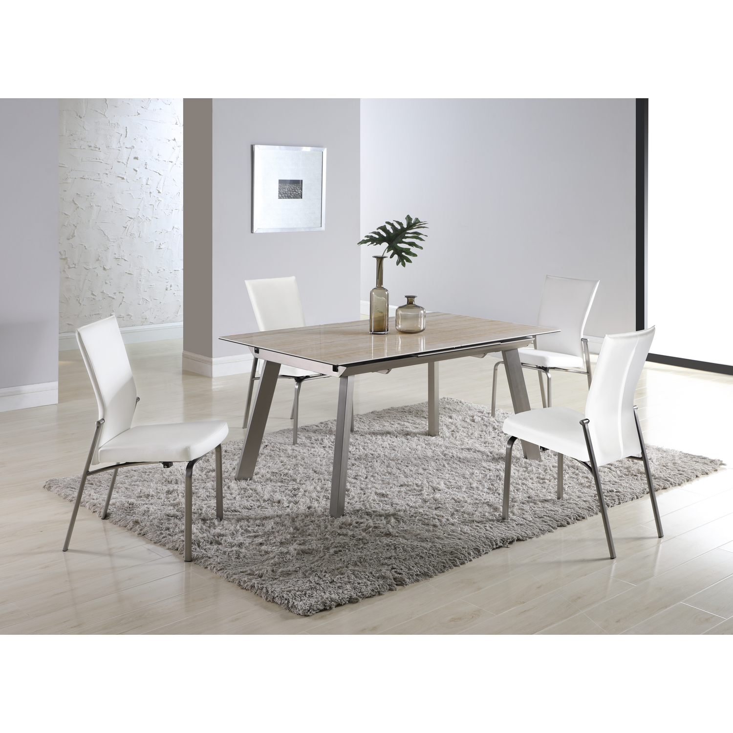 Chintaly Contemporary Dining Set w/ Extendable Ceramic Top Table & Motion-Back Chairs