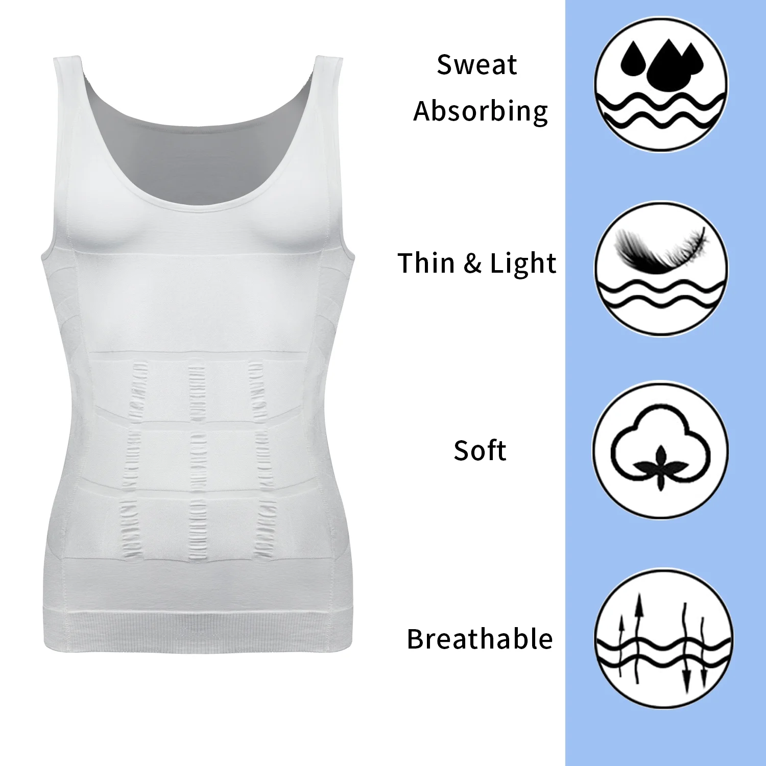 QRIC 2 Pack Mens Compression Shirts Shapewear Slimming Body Shaper Tank Top Vest Belly Control Undershirt White 2XL