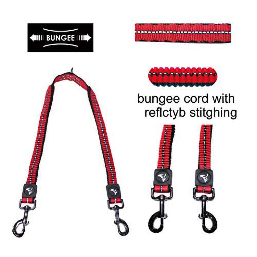 Kruz Double Dog Coupler - KZVX2-08L - Tangle Free Dog Walking and Training Dual Extension Coupler - Comfortable, Shock Absorbing - Reflective Bungee Coupler for Two Dogs - Orange - 1