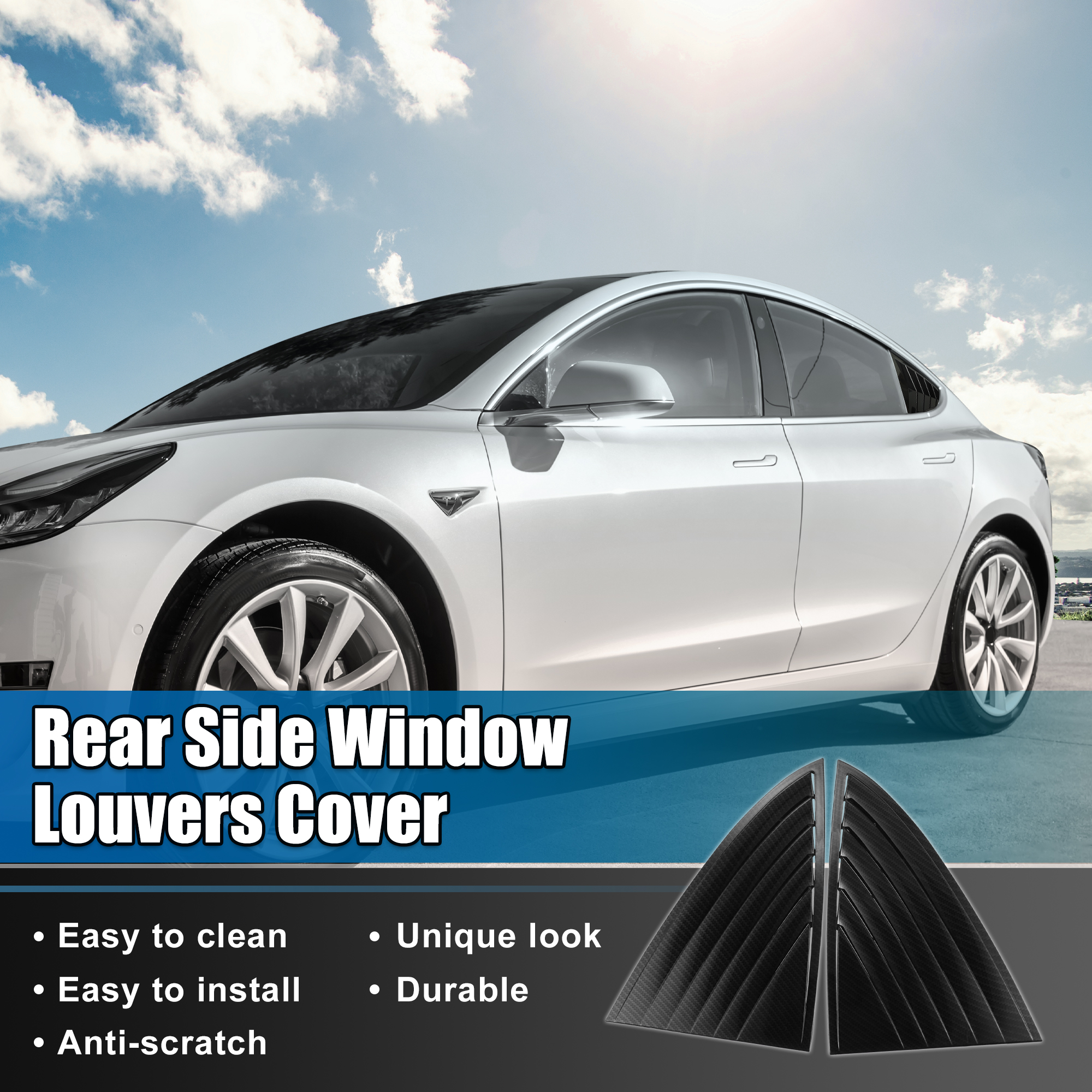 1 Pair for Tesla Model 3 2017-2021 Rear Side Window Louvers Air Vent Cover Carbon Fiber Pattern Black