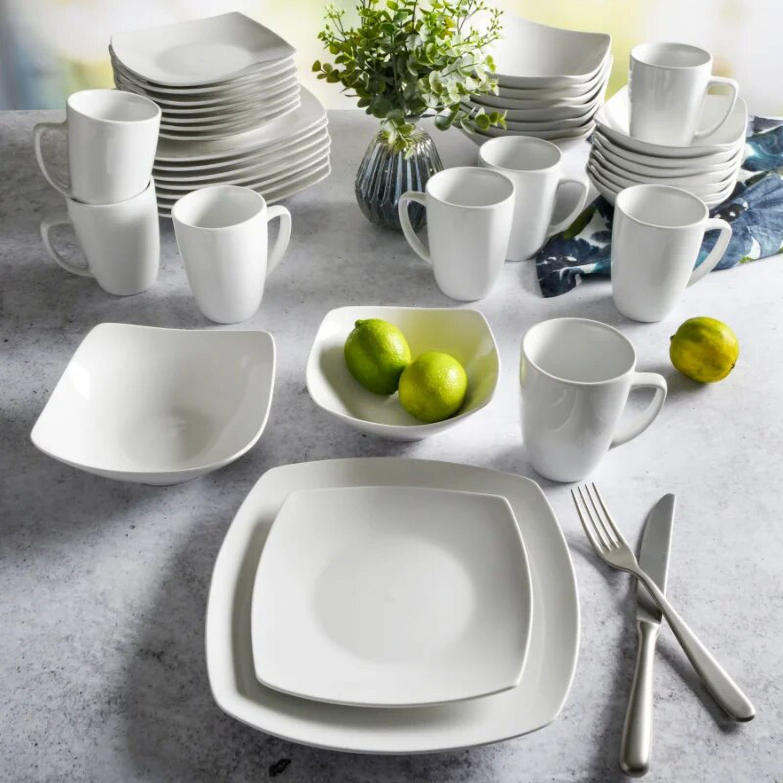 40 Pieces Square Expanded Dinnerware Set with Plates Bowls Mugs for Stylish Dining, Dinnerware sets with mugs