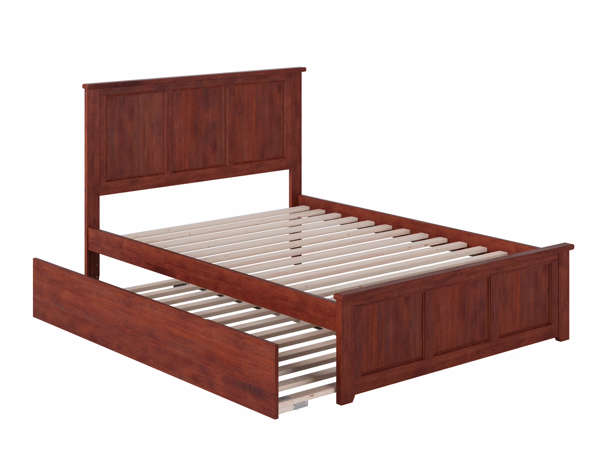 AFI Madison Full Wood Platform Bed with Matching Footboard & Twin Trundle in Walnut