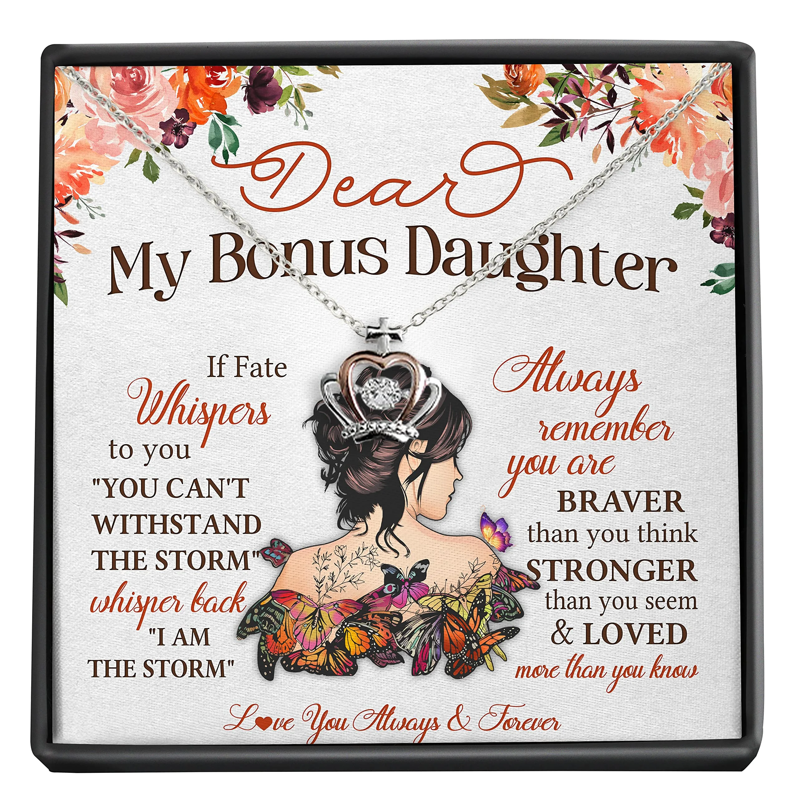 LOLUIS Gifts for Women Girls Her, Birthday Graduation Wedding Valentine Christmas Jewelry Gifts, Daughter Necklace (Bonus Daughter, Luxe Crown Necklace)