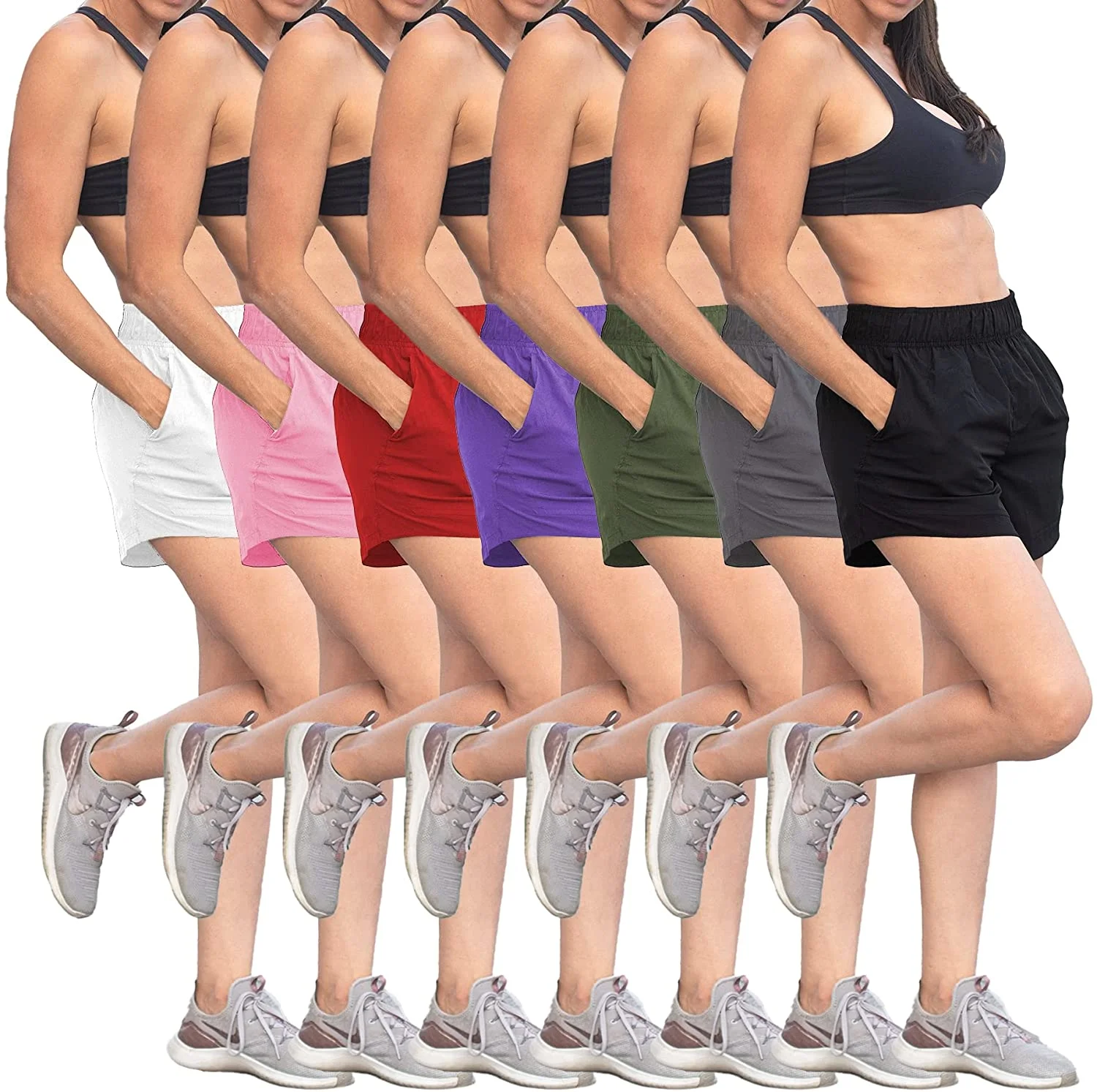 Sexy Basics 7 Pack Women's Quick-Dry Running Workout Sport Layer Active Shorts With Pockets