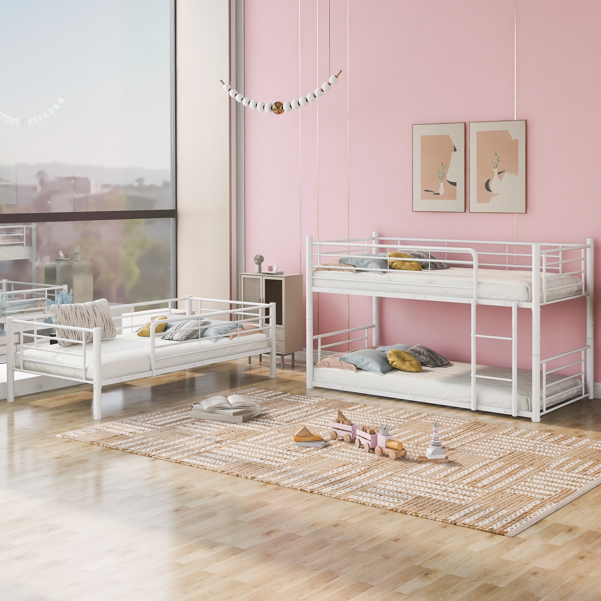 Nestfair  Twin Over Twin Over Twin Triple Bunk Bed with Built-in Ladder White