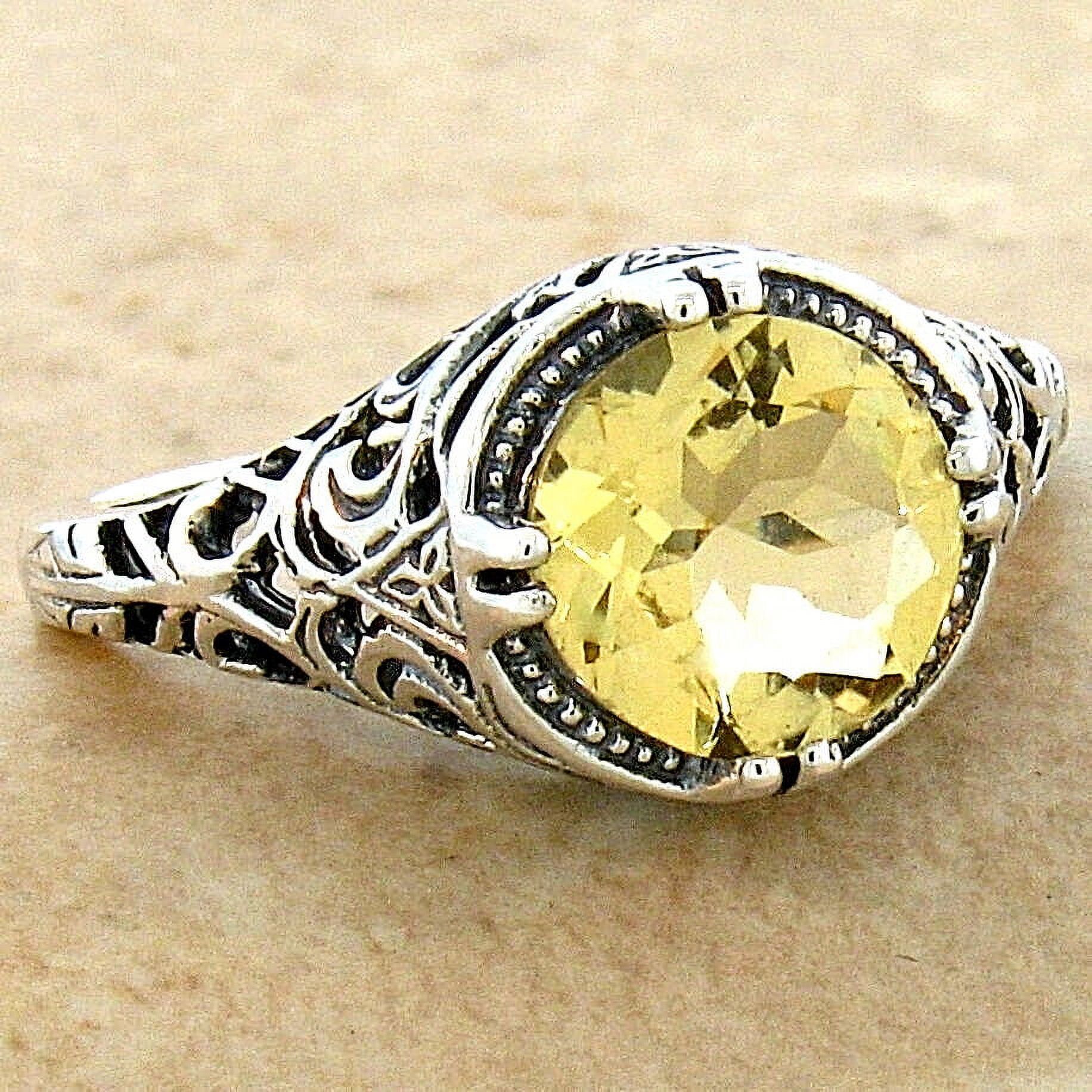 GENUINE 2 CARAT CITRINE 925 STERLING SILVER DECO ANTIQUE STYLE FILIGREE RING   #638z