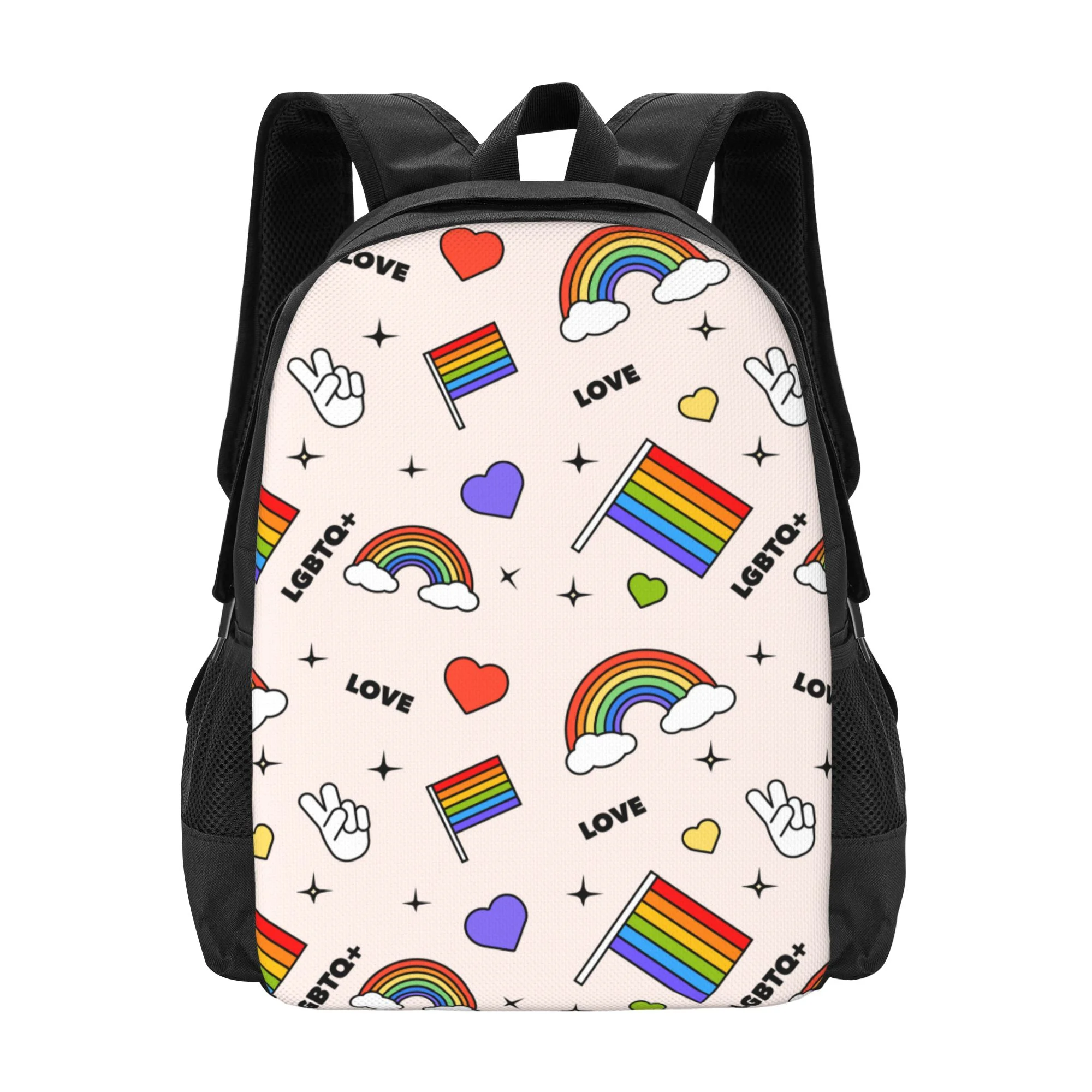 DouZhe Lightweight Backpack, Rainbow Hearts LGBTQ Love Prints Travel Outdoor Hiking Bag School Bookbag Casual Daypack Backpacks for Women Men
