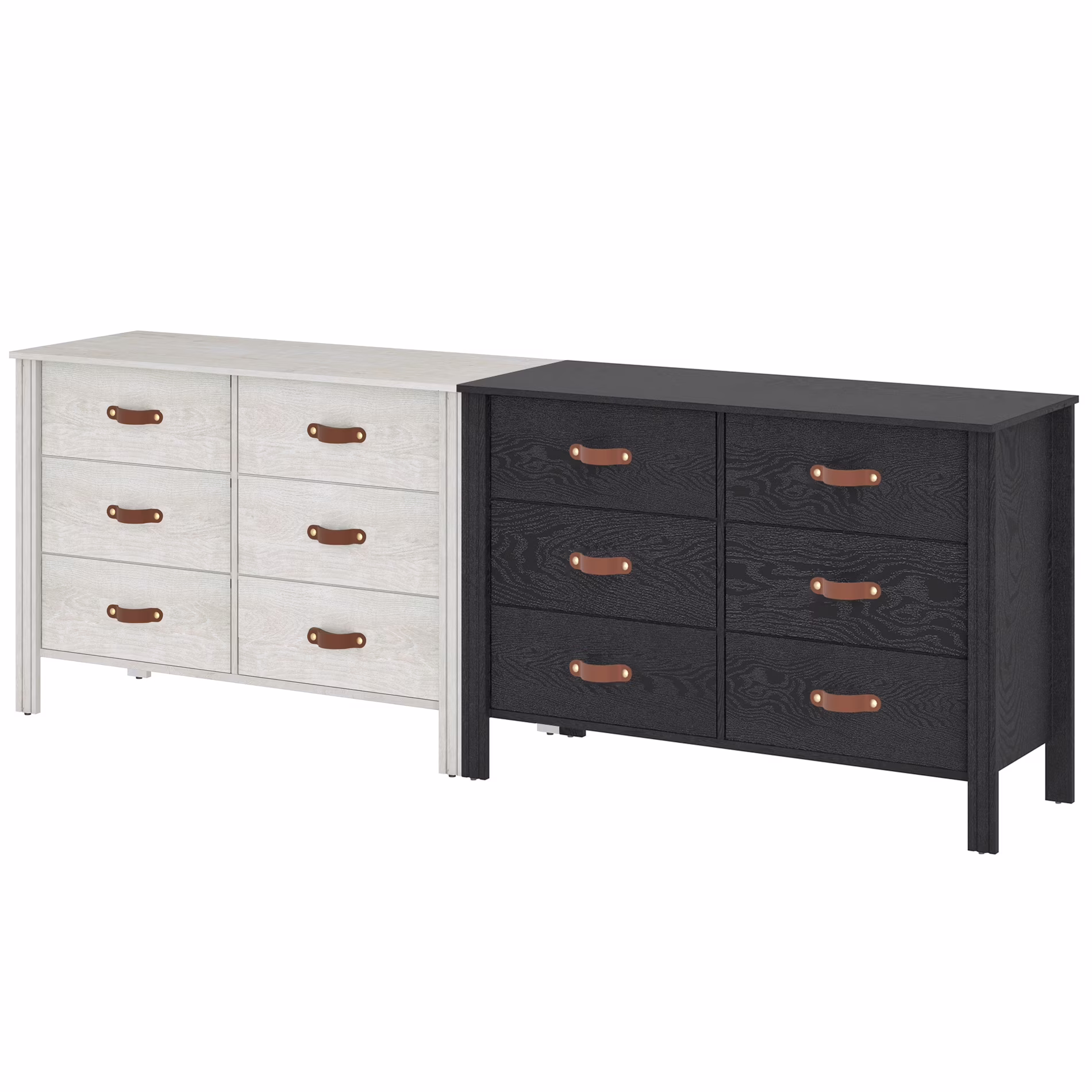 Set of 2 Dresser for Bedroom, Large Wood Dresser with 6 Drawers, Storage Cabinet for Living Room, Hallway, Black & White