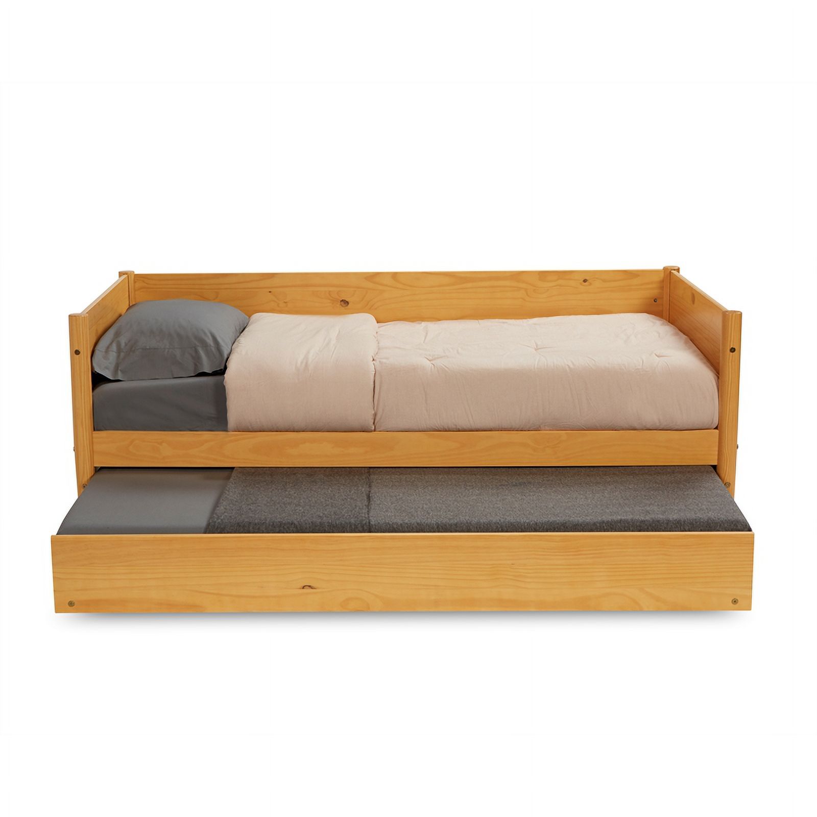 Pemberly Row Solid Wood Twin Daybed and Trundle Set in Scandinavian Oak