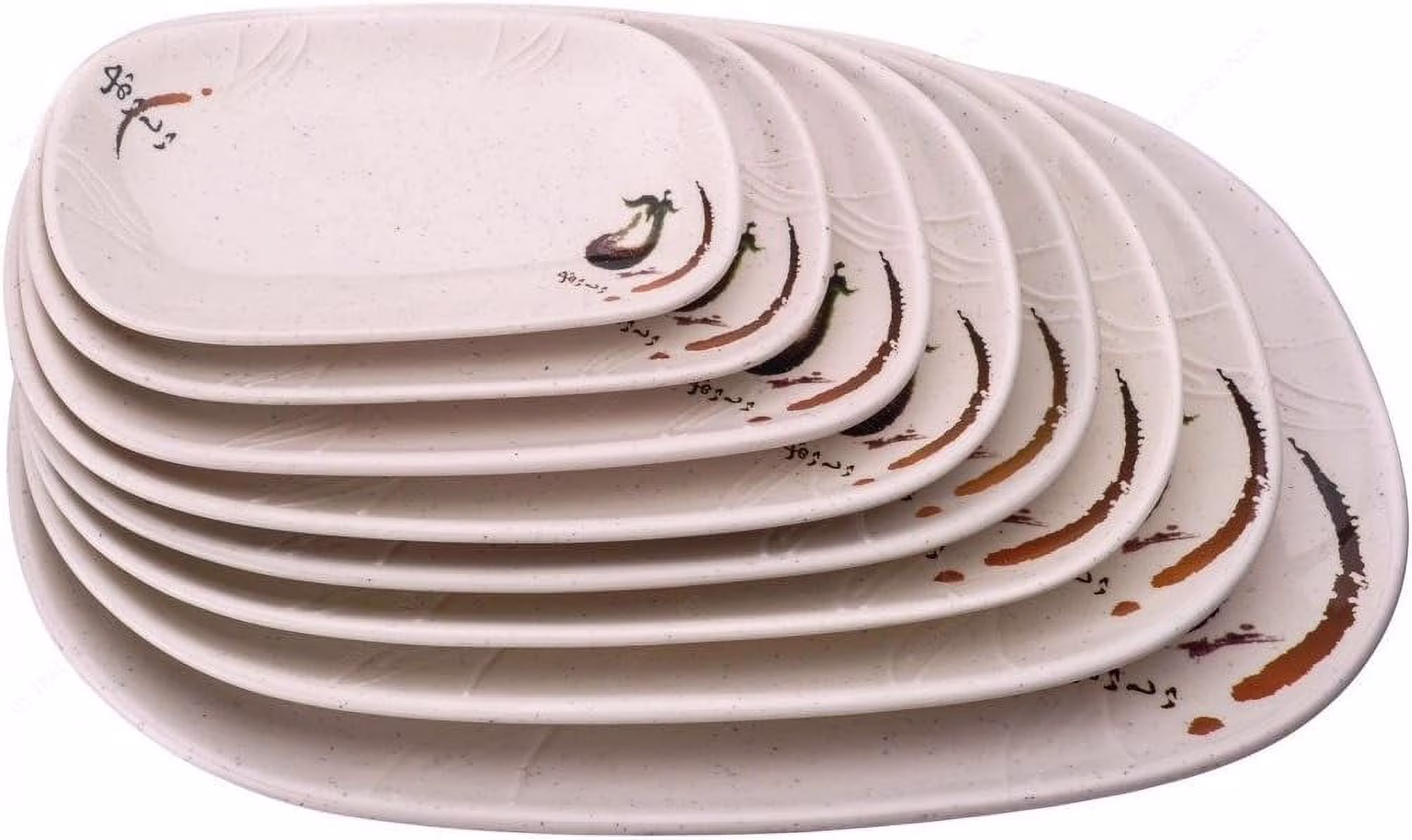 EP3301 Rectangular Couple Melamine Plates With Eggplant Design, 8¼ X 5¼ Inches, Set Of 4