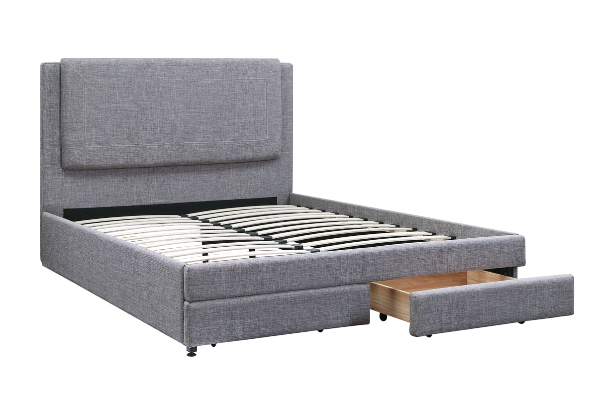 Stylish Modern Ash Grey Polyfiber Est King Size Bed 1pc Bedframe Master Bedroom Furniture Storage Footboard Upholstery Headboard