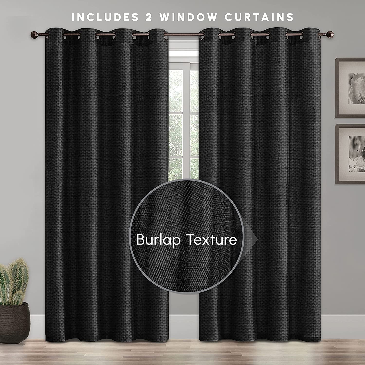 Grommet Blackout Curtains for Bedroom and Living Room - 2 Panel Set - Light Blocking Window Drapes, 54 X 63 inch Length, Black