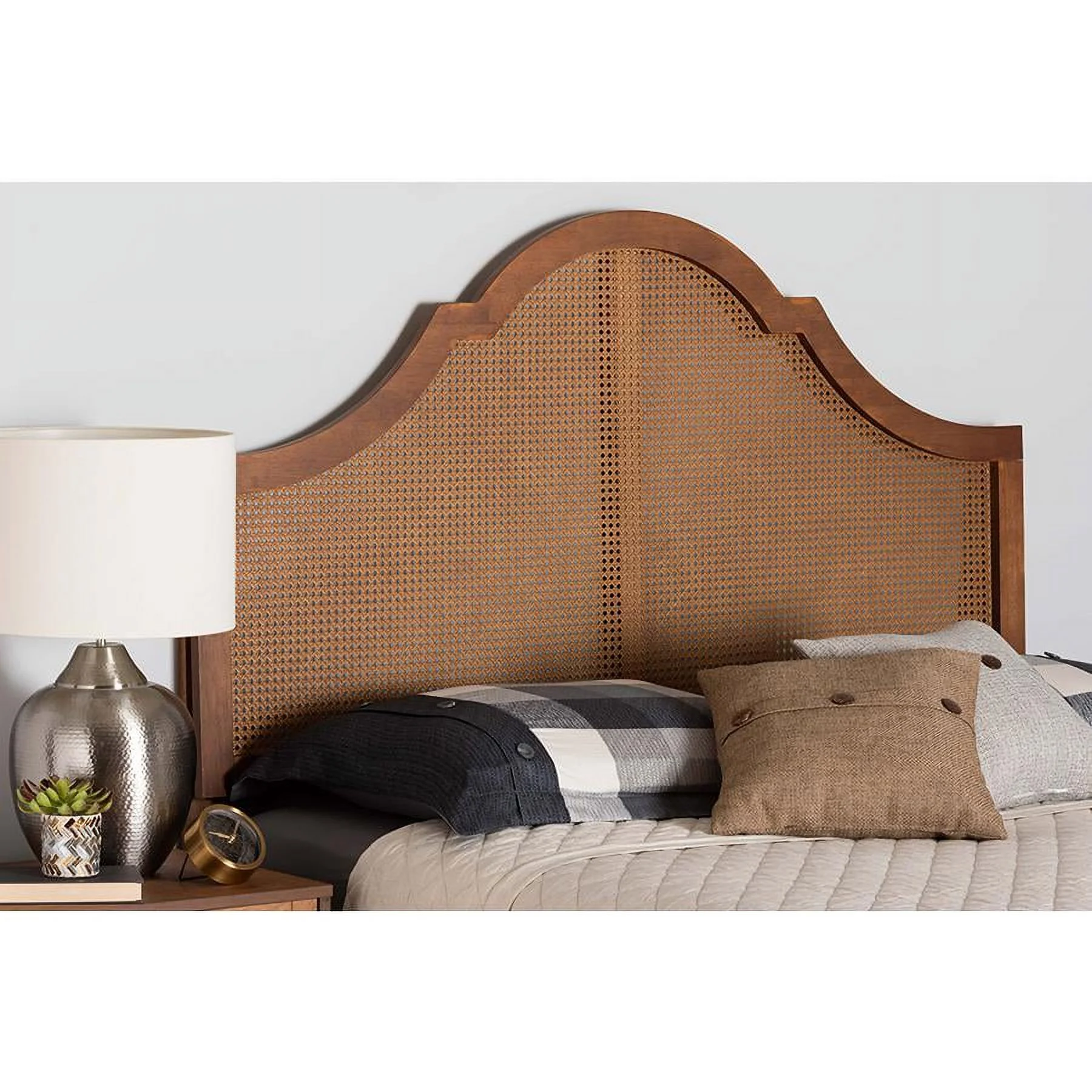 Baxton Studio Classic and Traditional Ash Walnut Finished Wood King Size Headboard with Rattan