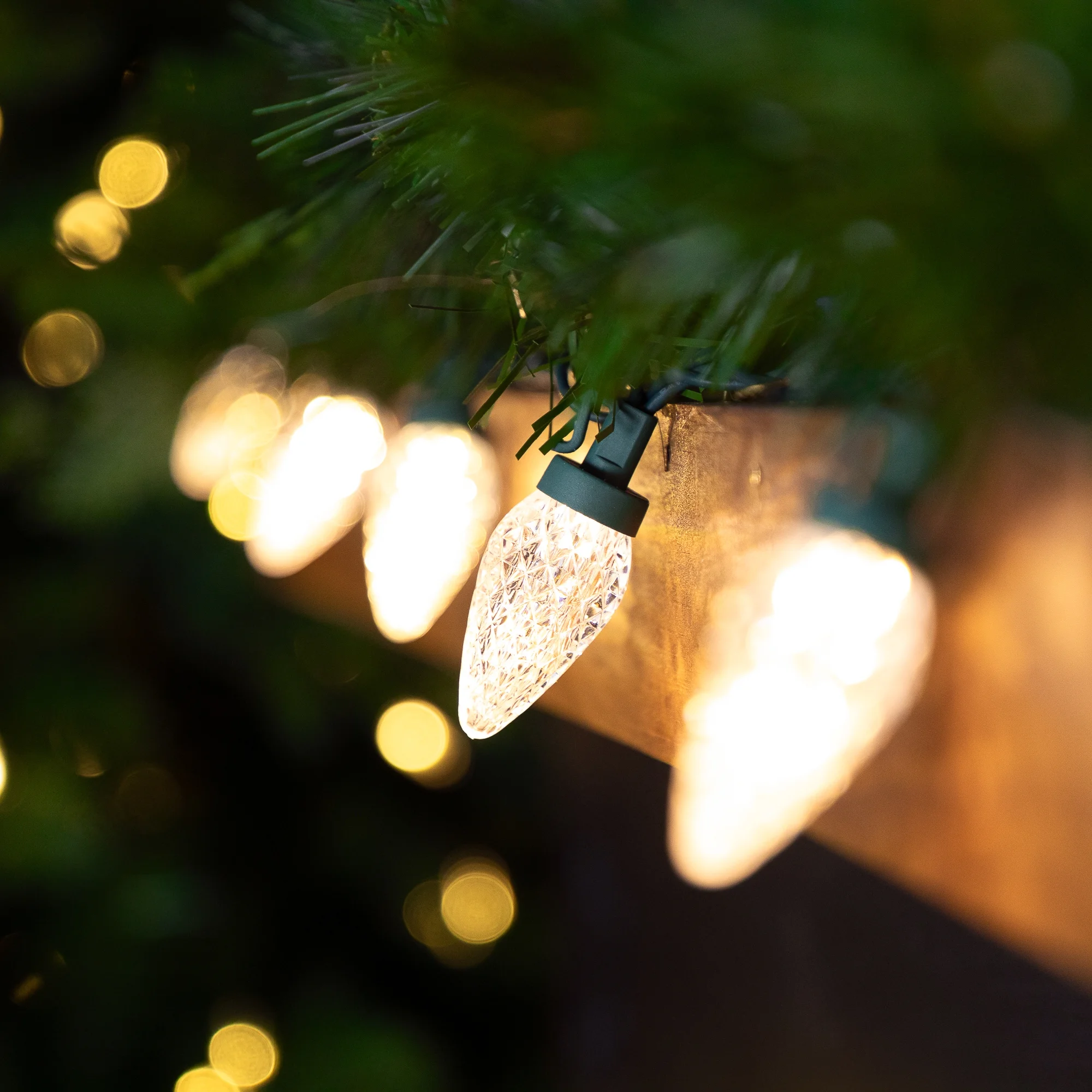 Northlight 100ct Warm White LED Faceted C9 Christmas Lights, 66ft Green Wire